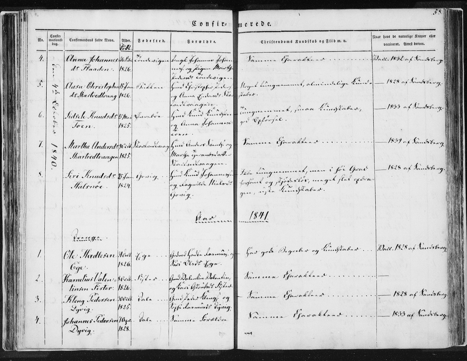 Hjelmeland sokneprestkontor, AV/SAST-A-101843/01/IV/L0007: Parish register (official) no. A 7, 1834-1850, p. 58