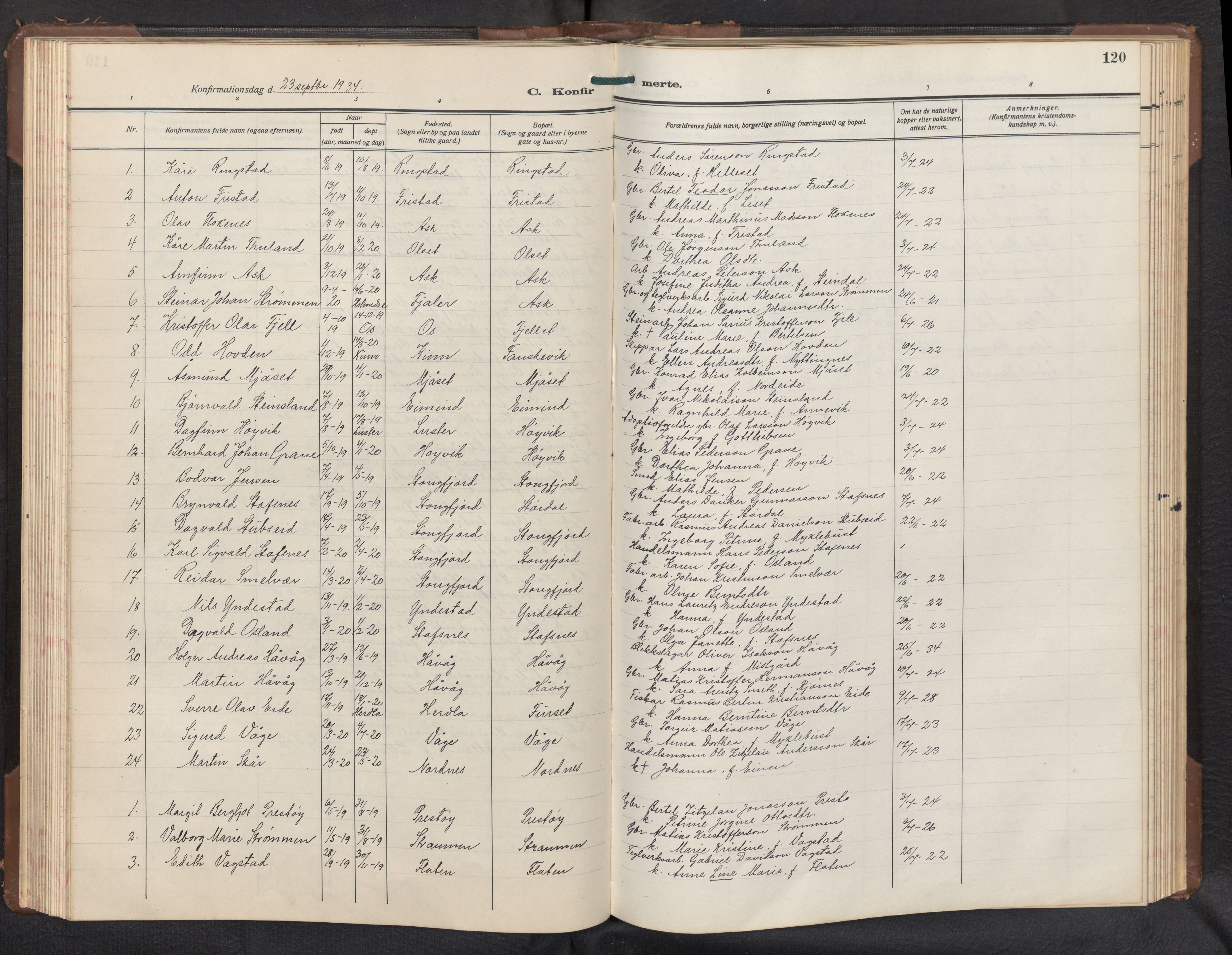 Askvoll sokneprestembete, AV/SAB-A-79501/H/Hab/Haba/L0005: Parish register (copy) no. A 5, 1929-1954, p. 119b-120a