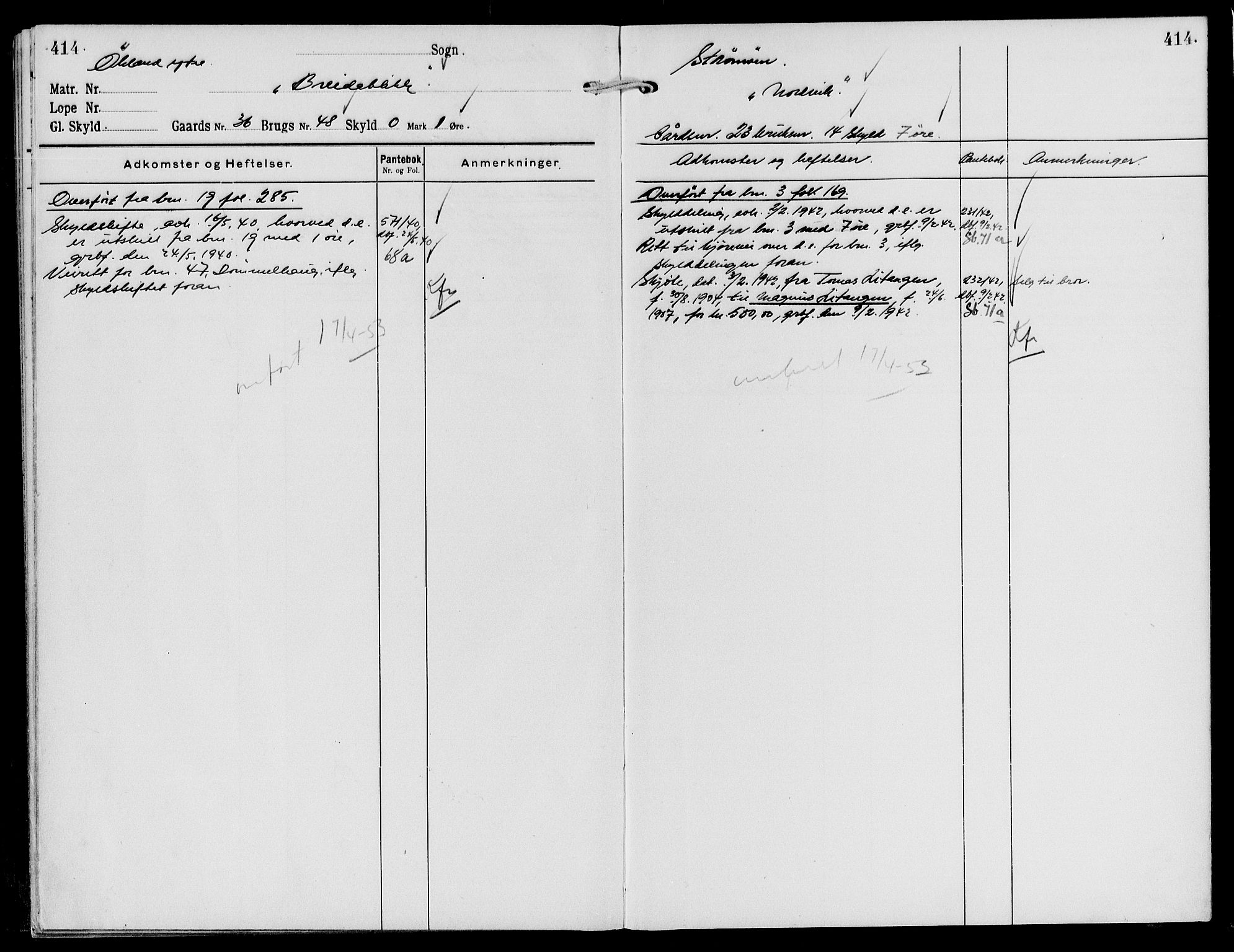 Sunnhordland sorenskrivar, AV/SAB-A-2401/1/G/Ga/Gal/L0001: Mortgage register no. II.A.l.1, 1921-1954, p. 414