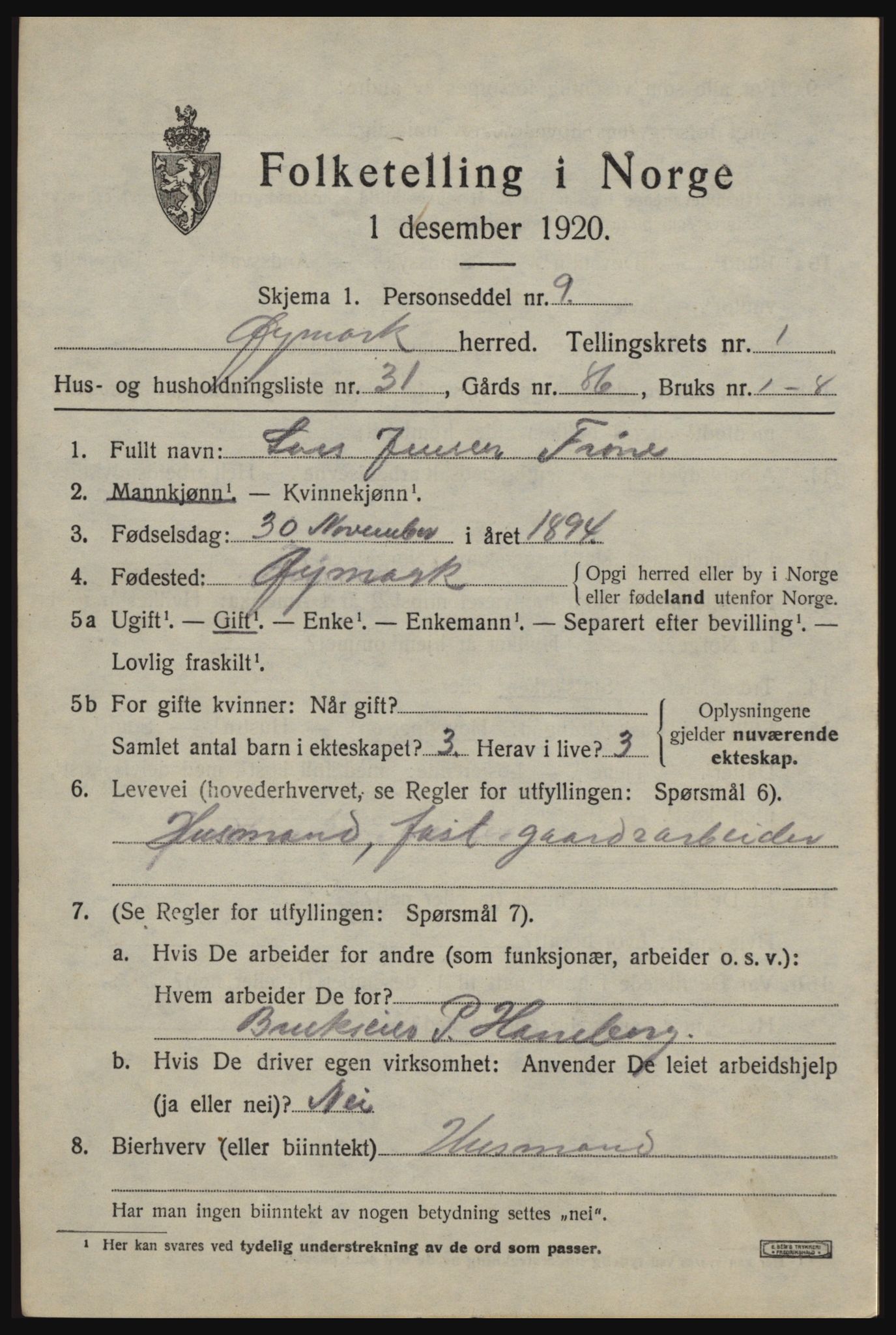 SAO, 1920 census for Øymark, 1920, p. 1117