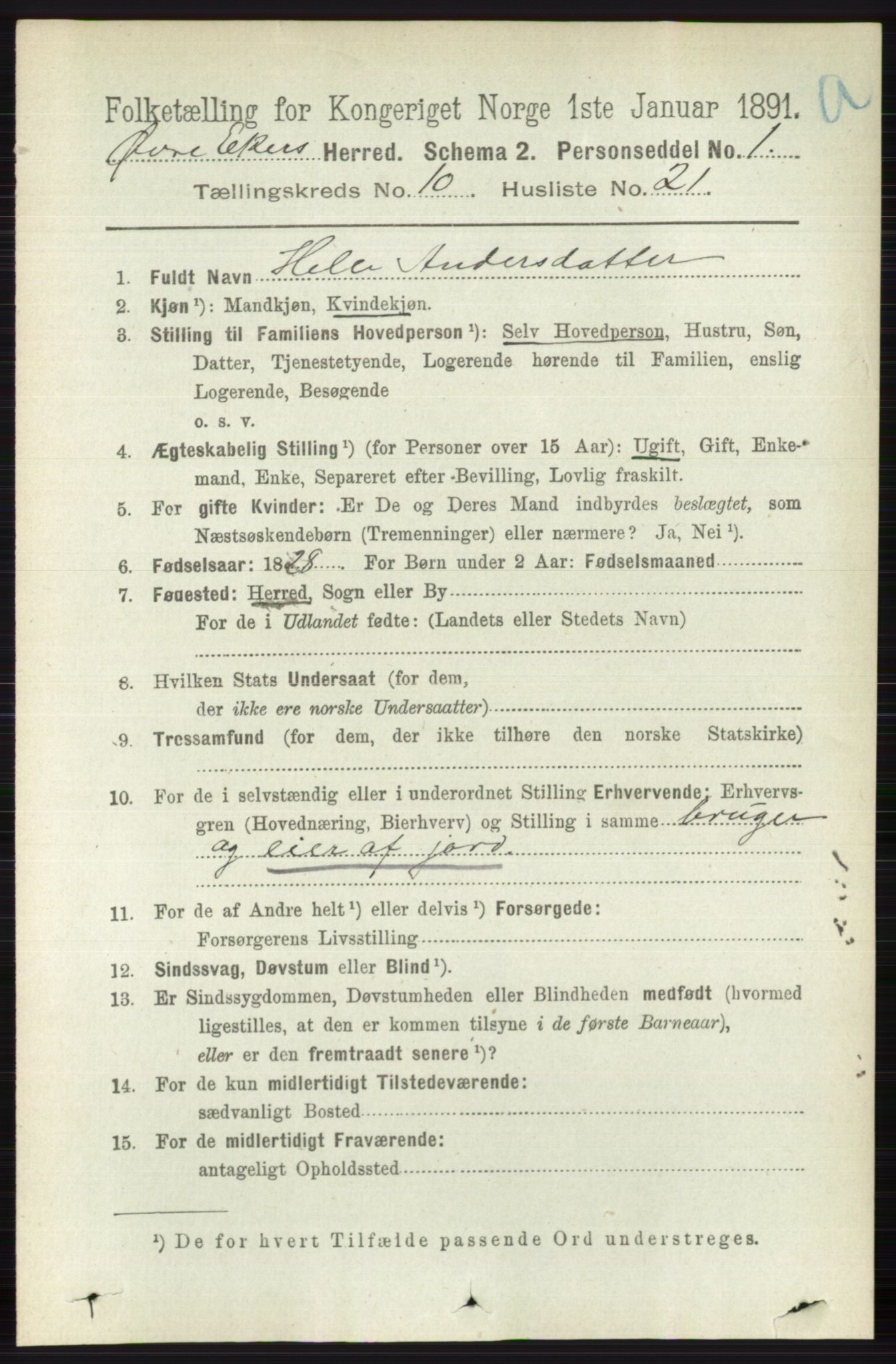 RA, 1891 census for 0624 Øvre Eiker, 1891, p. 4162