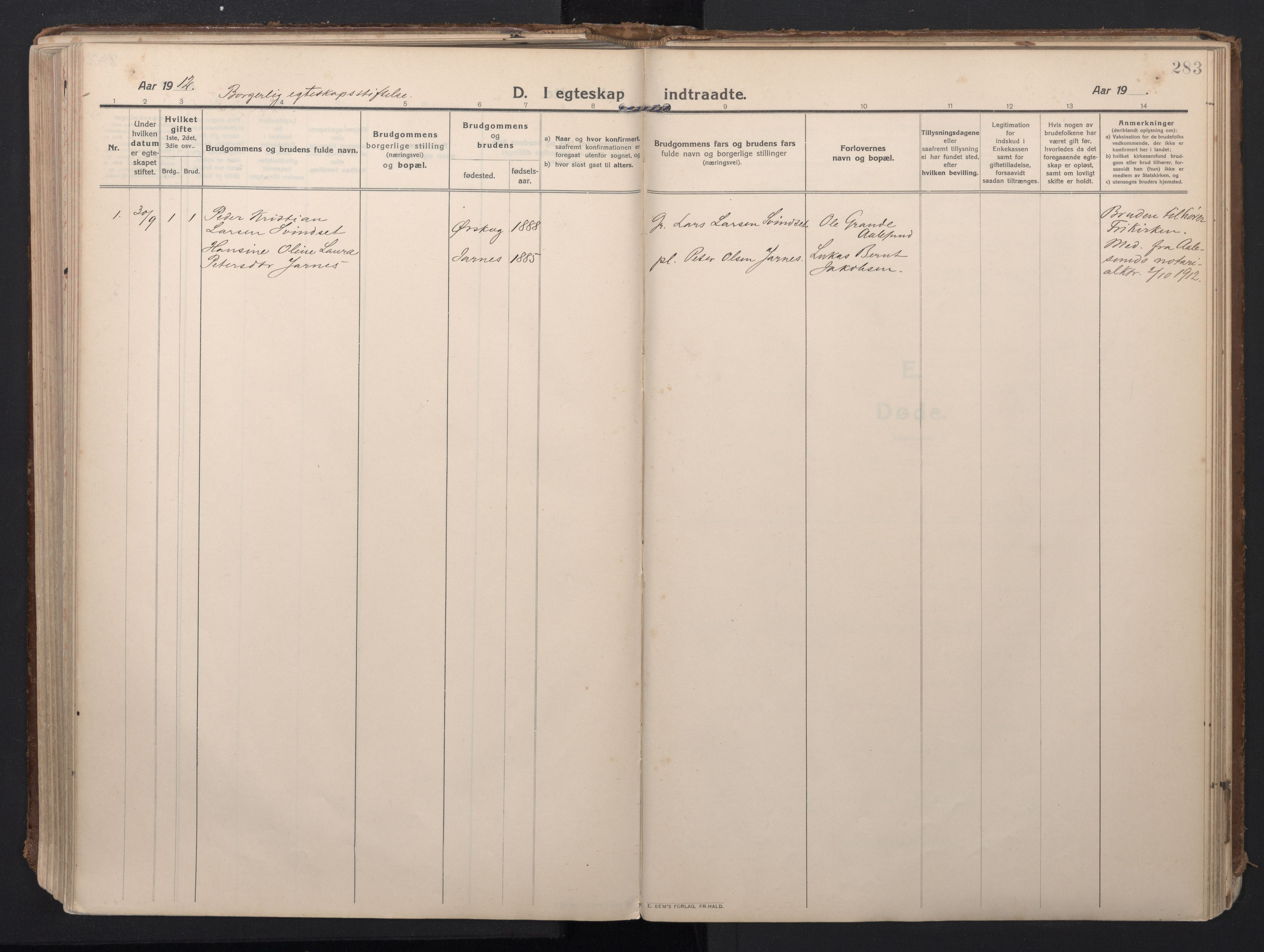 Ministerialprotokoller, klokkerbøker og fødselsregistre - Møre og Romsdal, SAT/A-1454/523/L0337: Parish register (official) no. 523A04, 1911-1929, p. 283