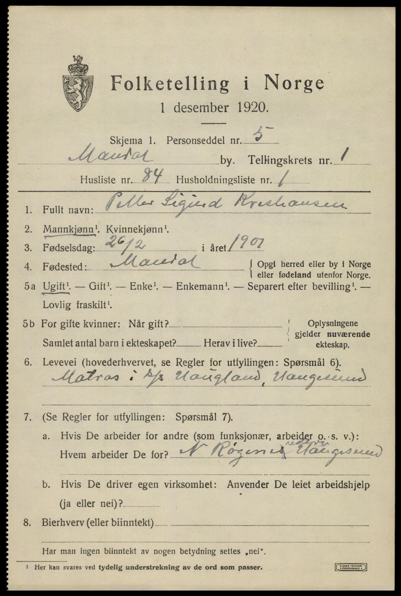 SAK, 1920 census for Mandal, 1920, p. 4107