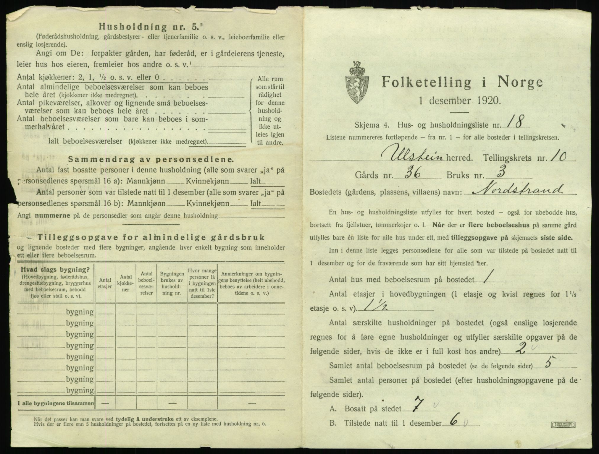 SAT, 1920 census for Ulstein, 1920, p. 692