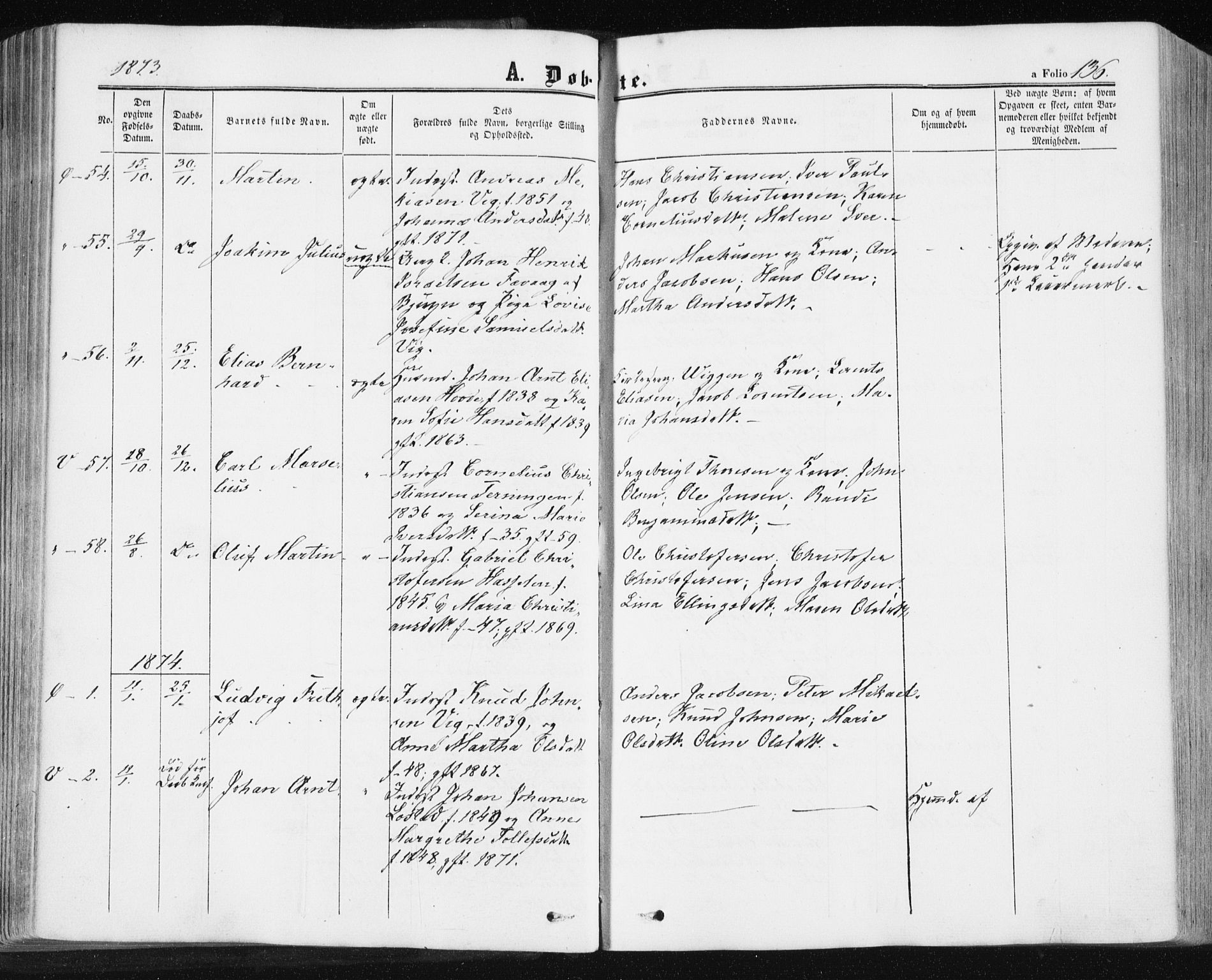 Ministerialprotokoller, klokkerbøker og fødselsregistre - Sør-Trøndelag, SAT/A-1456/659/L0737: Parish register (official) no. 659A07, 1857-1875, p. 136