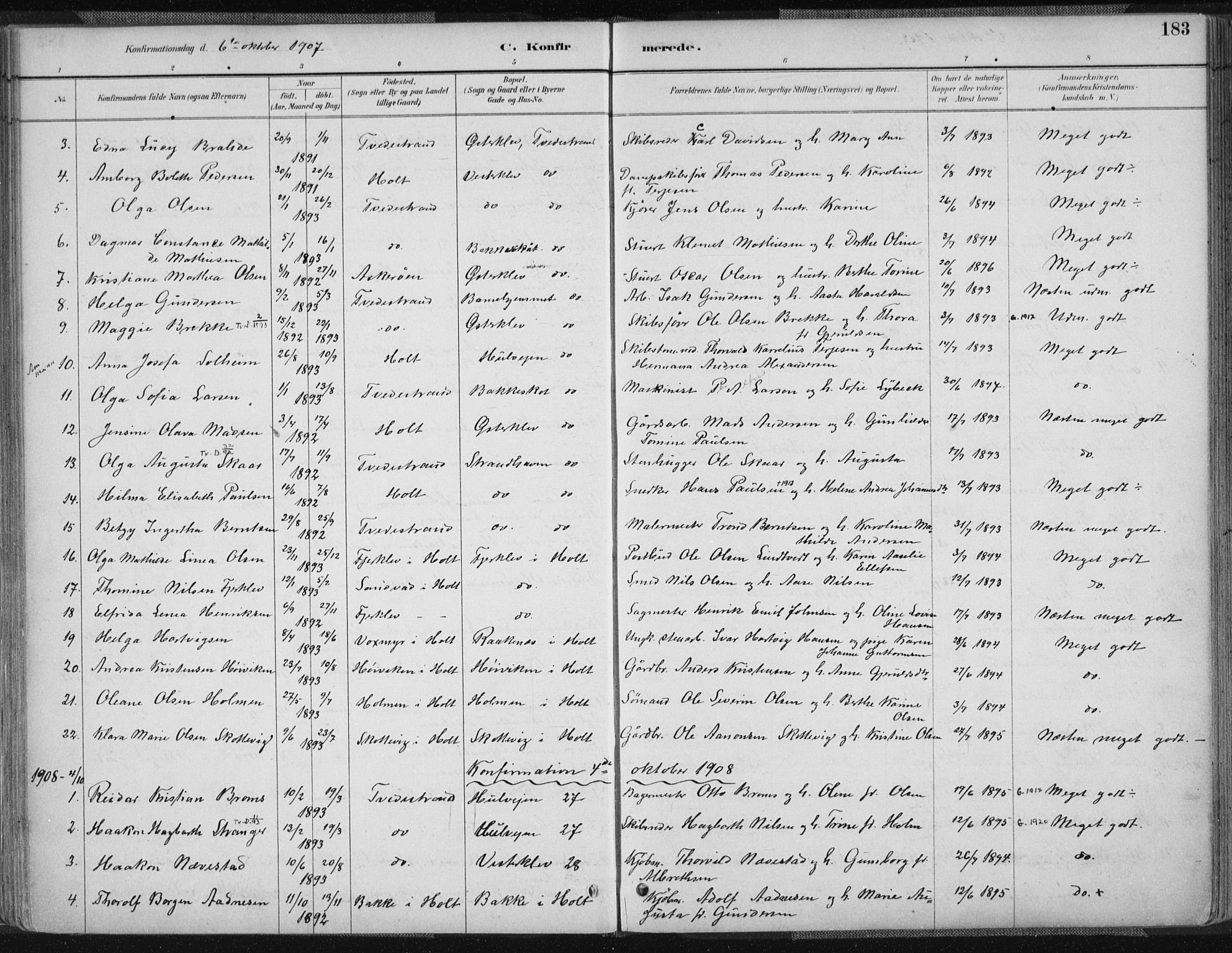 Tvedestrand sokneprestkontor, SAK/1111-0042/F/Fa/L0001: Parish register (official) no. A 1, 1885-1916, p. 183