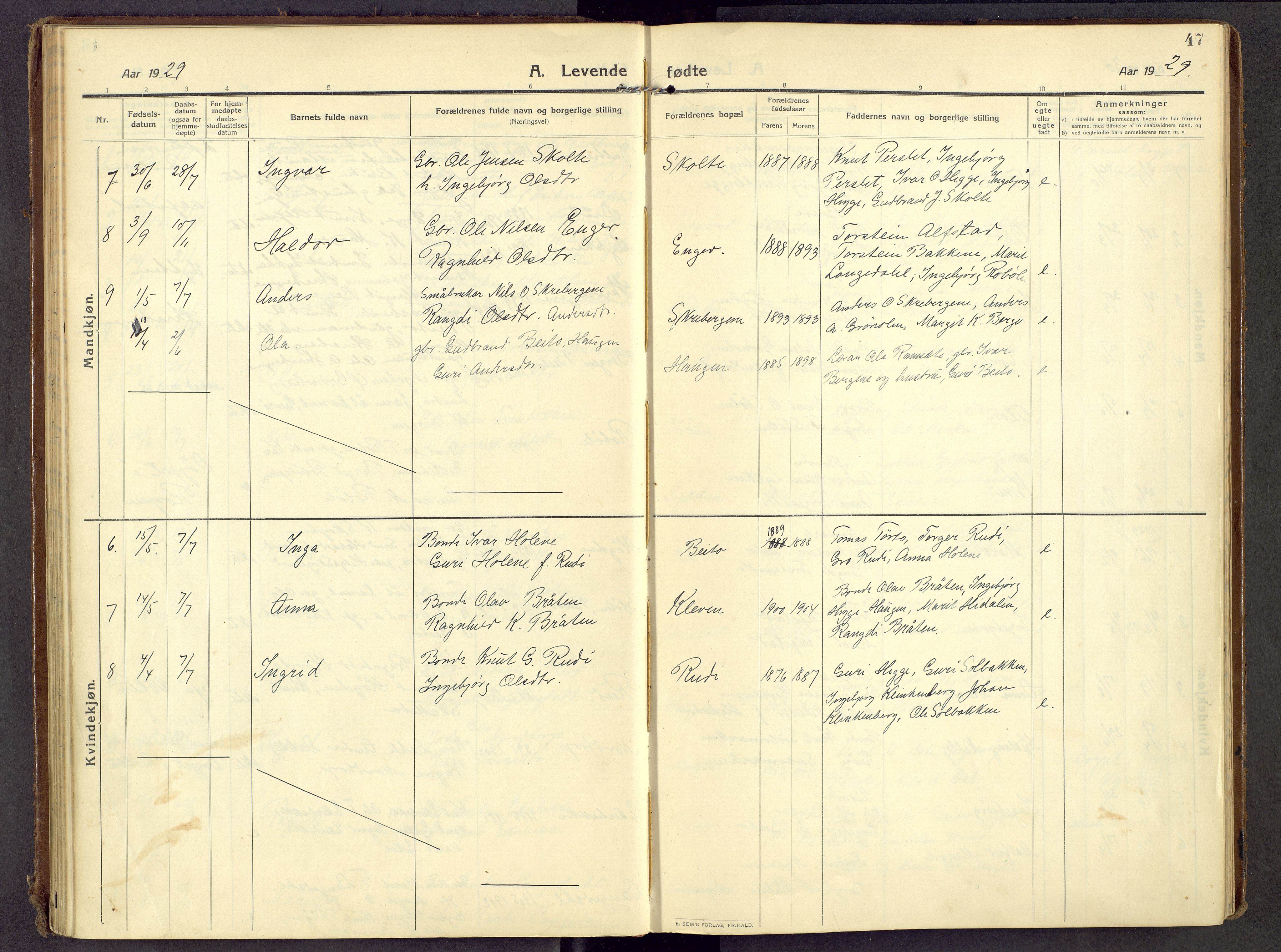 Øystre Slidre prestekontor, AV/SAH-PREST-138/H/Ha/Haa/L0007: Parish register (official) no. 7, 1911-1931, p. 47