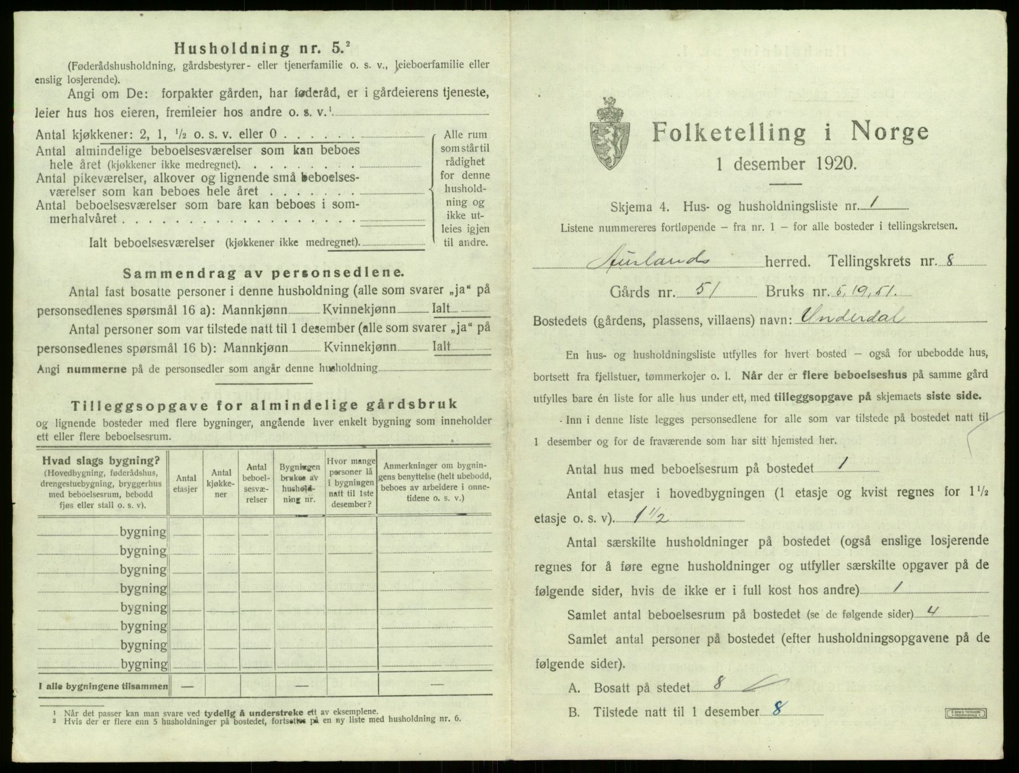 SAB, 1920 census for Aurland, 1920, p. 590