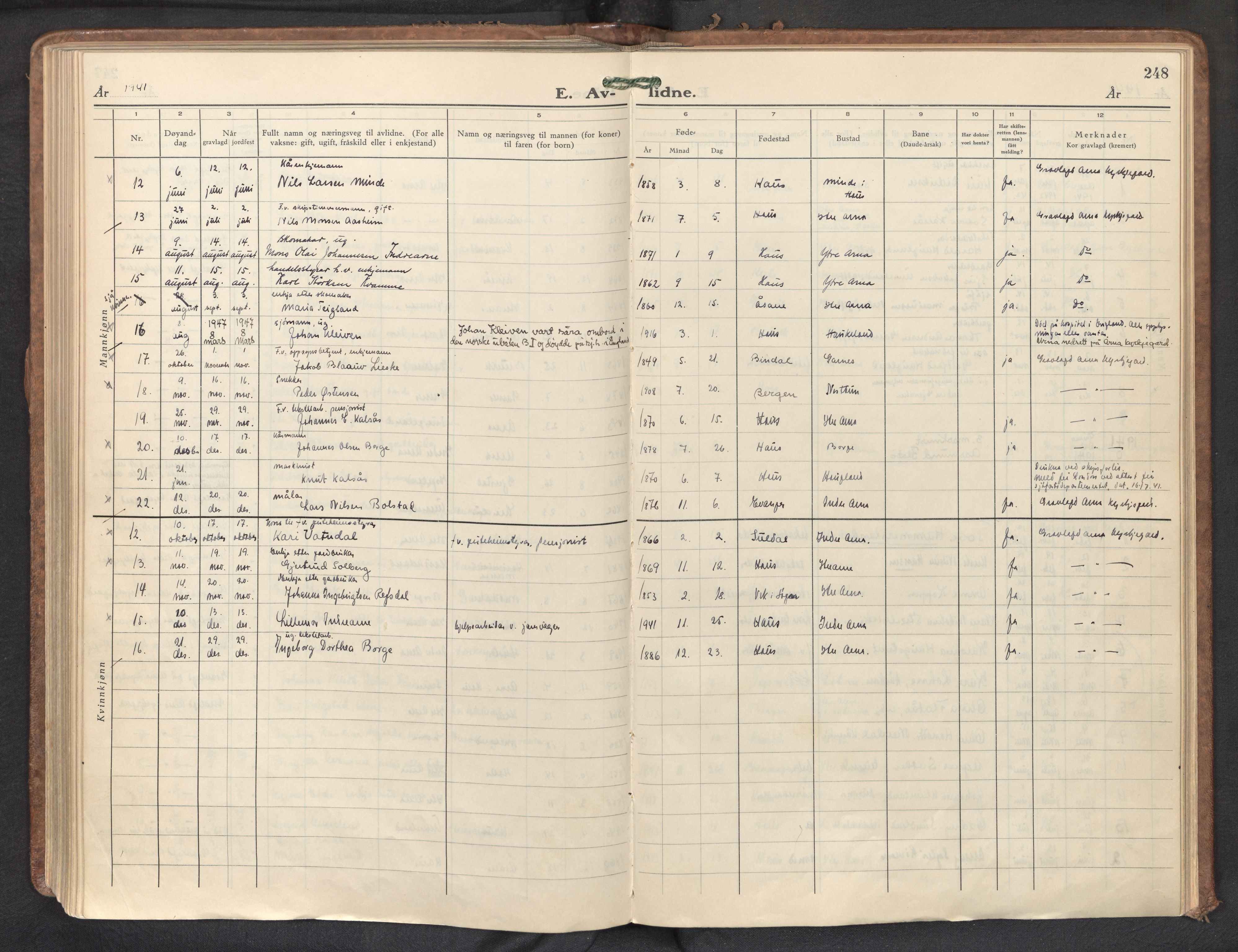 Haus sokneprestembete, AV/SAB-A-75601/H/Haa: Parish register (official) no. D 5, 1939-1950, p. 248