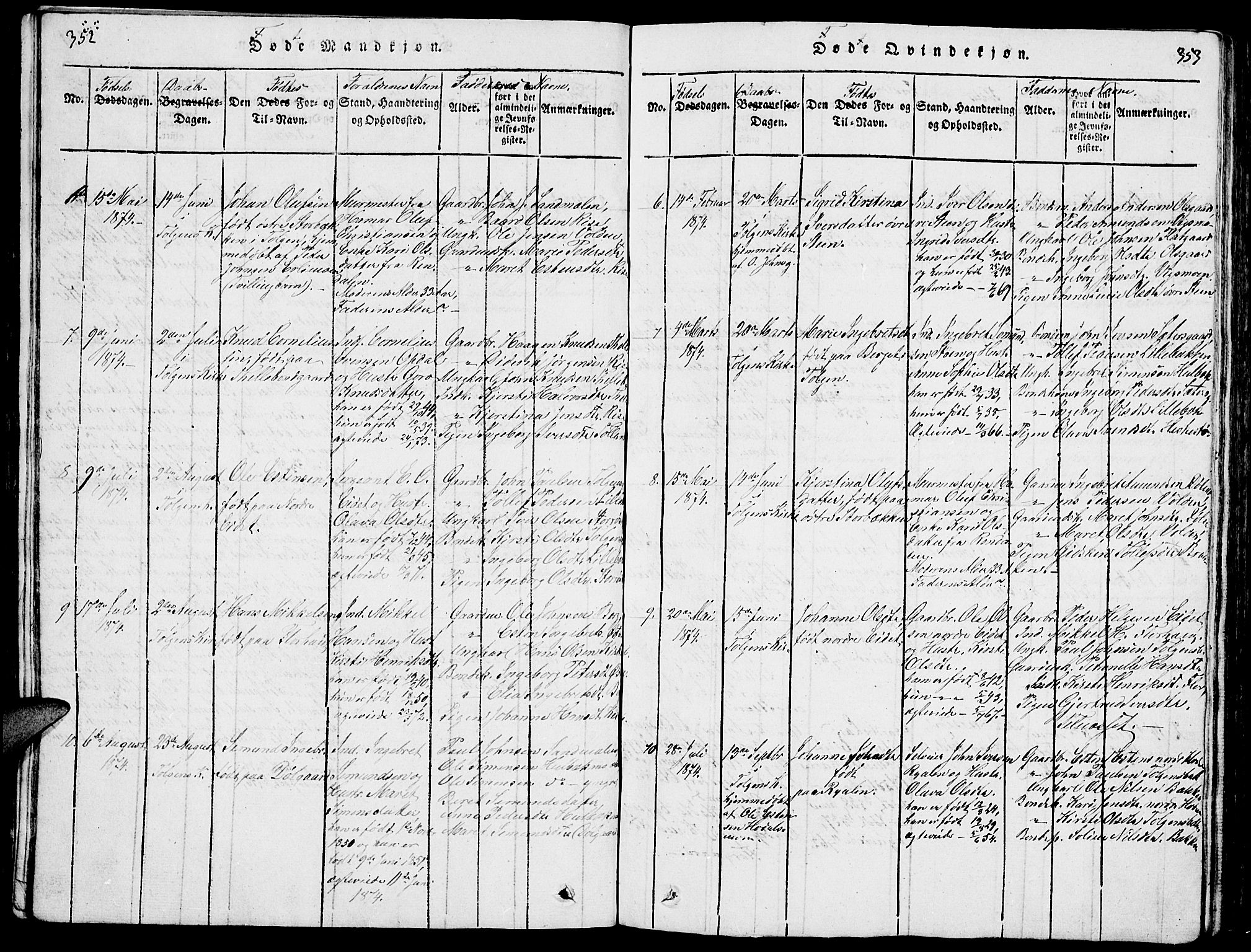 Tolga prestekontor, AV/SAH-PREST-062/L/L0001: Parish register (copy) no. 1, 1814-1877, p. 352-353