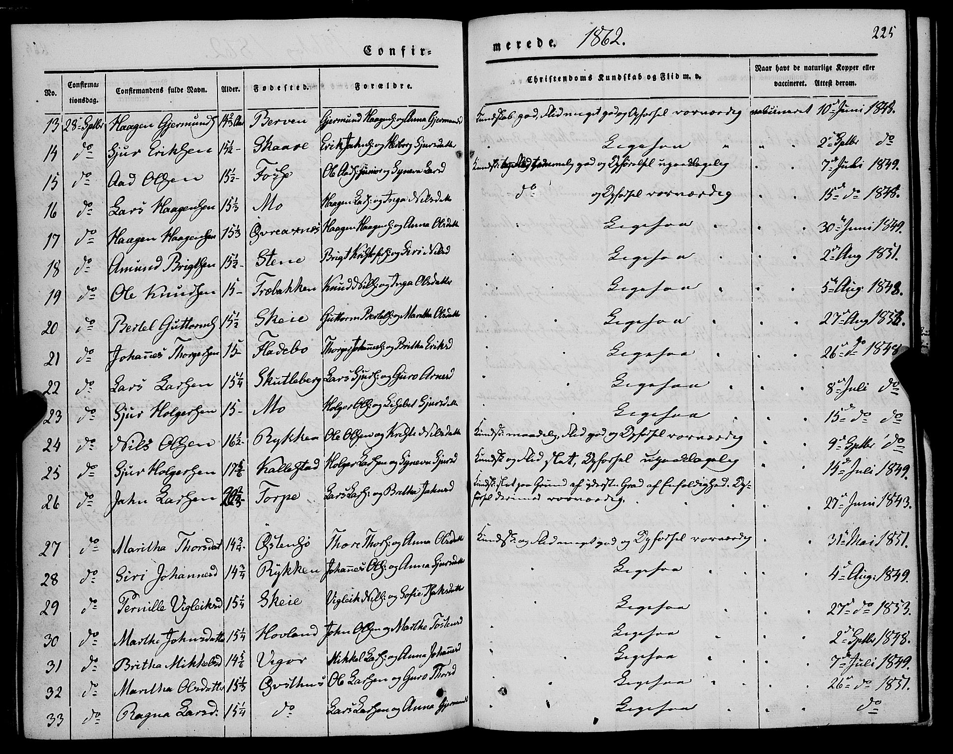 Kvam sokneprestembete, AV/SAB-A-76201/H/Haa: Parish register (official) no. A 8, 1844-1863, p. 225