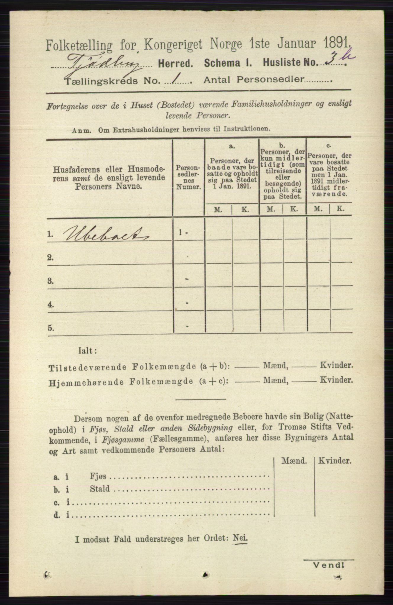 RA, 1891 census for 0725 Tjølling, 1891, p. 27