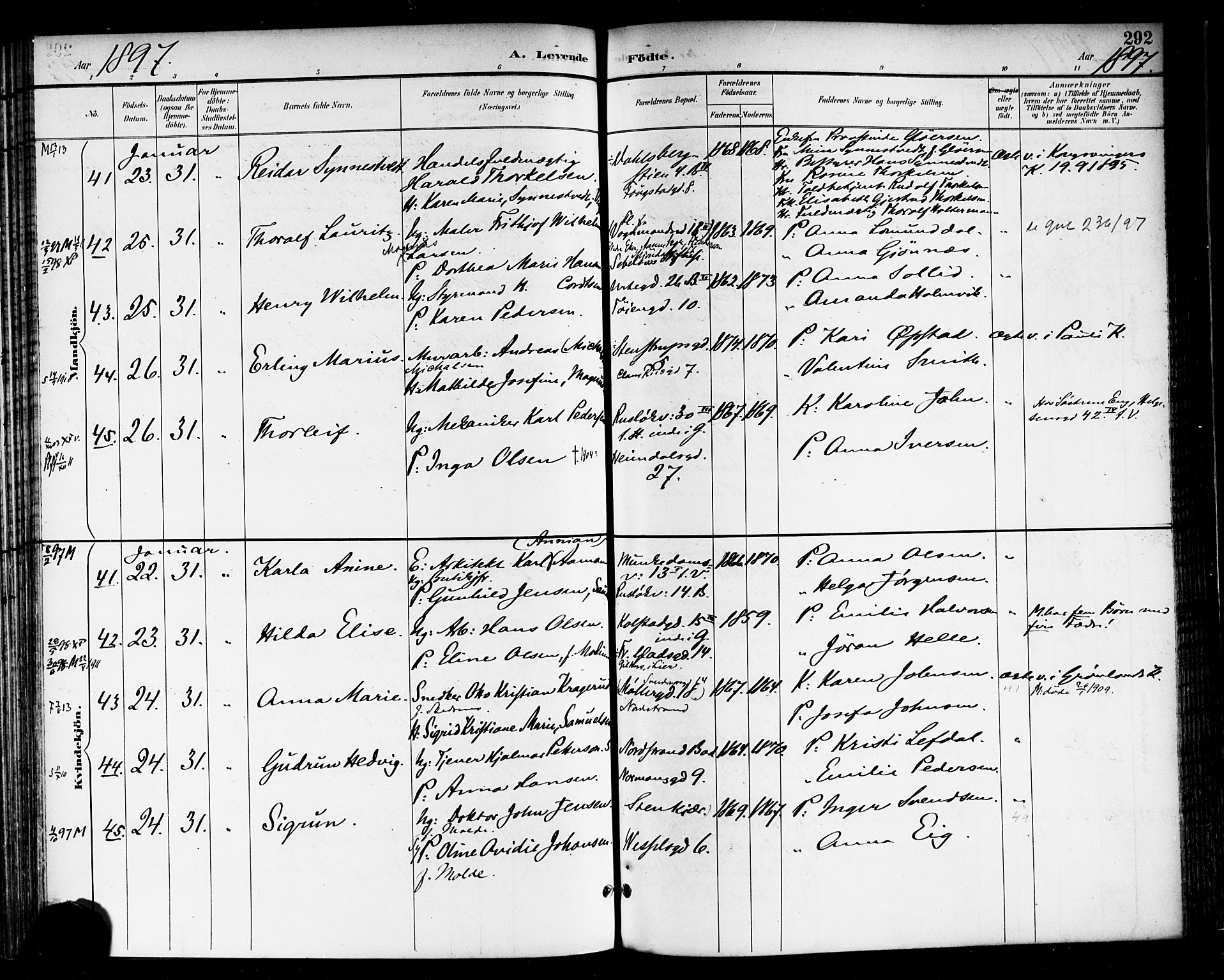 Rikshospitalet prestekontor Kirkebøker, SAO/A-10309b/F/L0009: Parish register (official) no. 9, 1894-1897, p. 292
