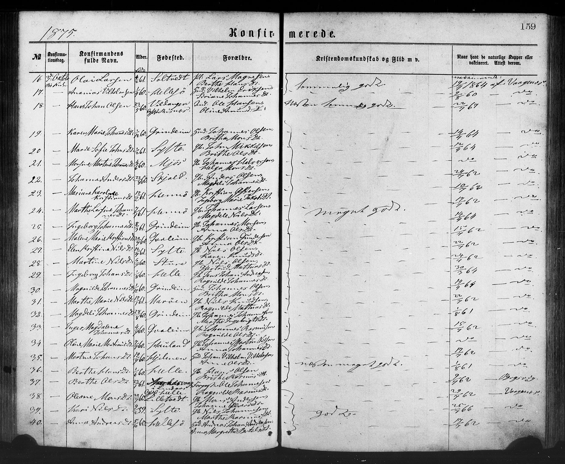 Manger sokneprestembete, AV/SAB-A-76801/H/Haa: Parish register (official) no. A 8, 1871-1880, p. 159