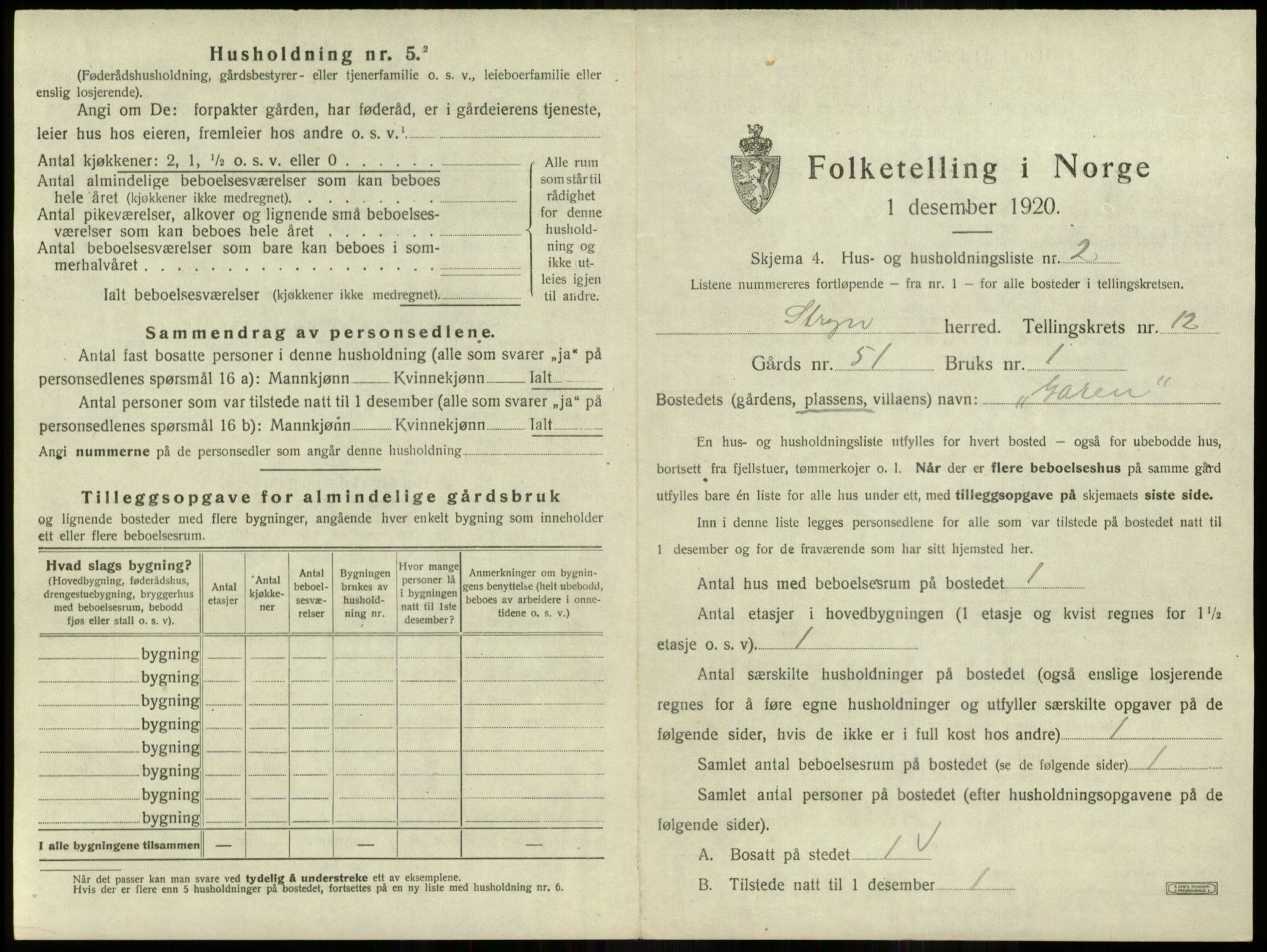 SAB, 1920 census for Stryn, 1920, p. 750