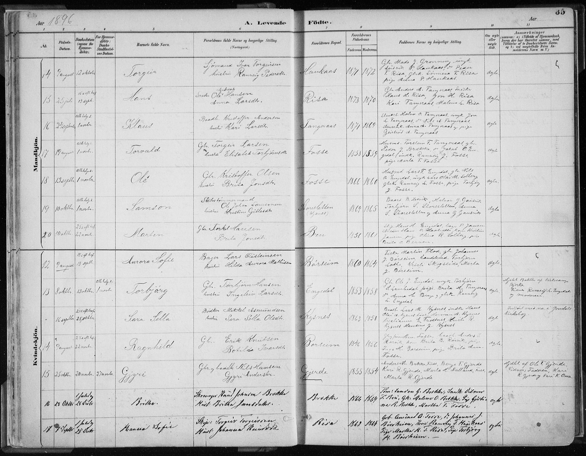 Strandebarm sokneprestembete, AV/SAB-A-78401/H/Haa: Parish register (official) no. B  1, 1886-1908, p. 35