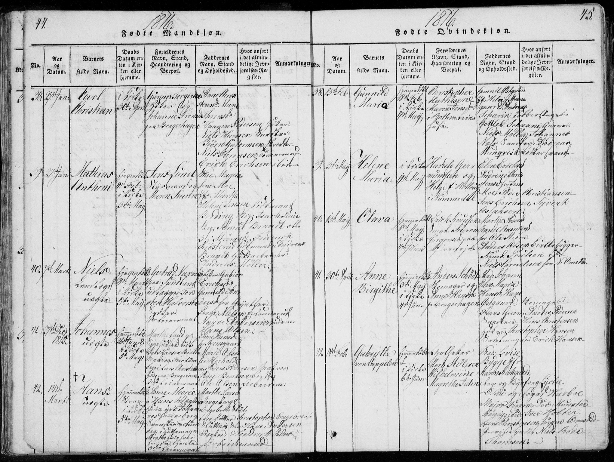 Bragernes kirkebøker, SAKO/A-6/F/Fa/L0007: Parish register (official) no. I 7, 1815-1829, p. 44-45