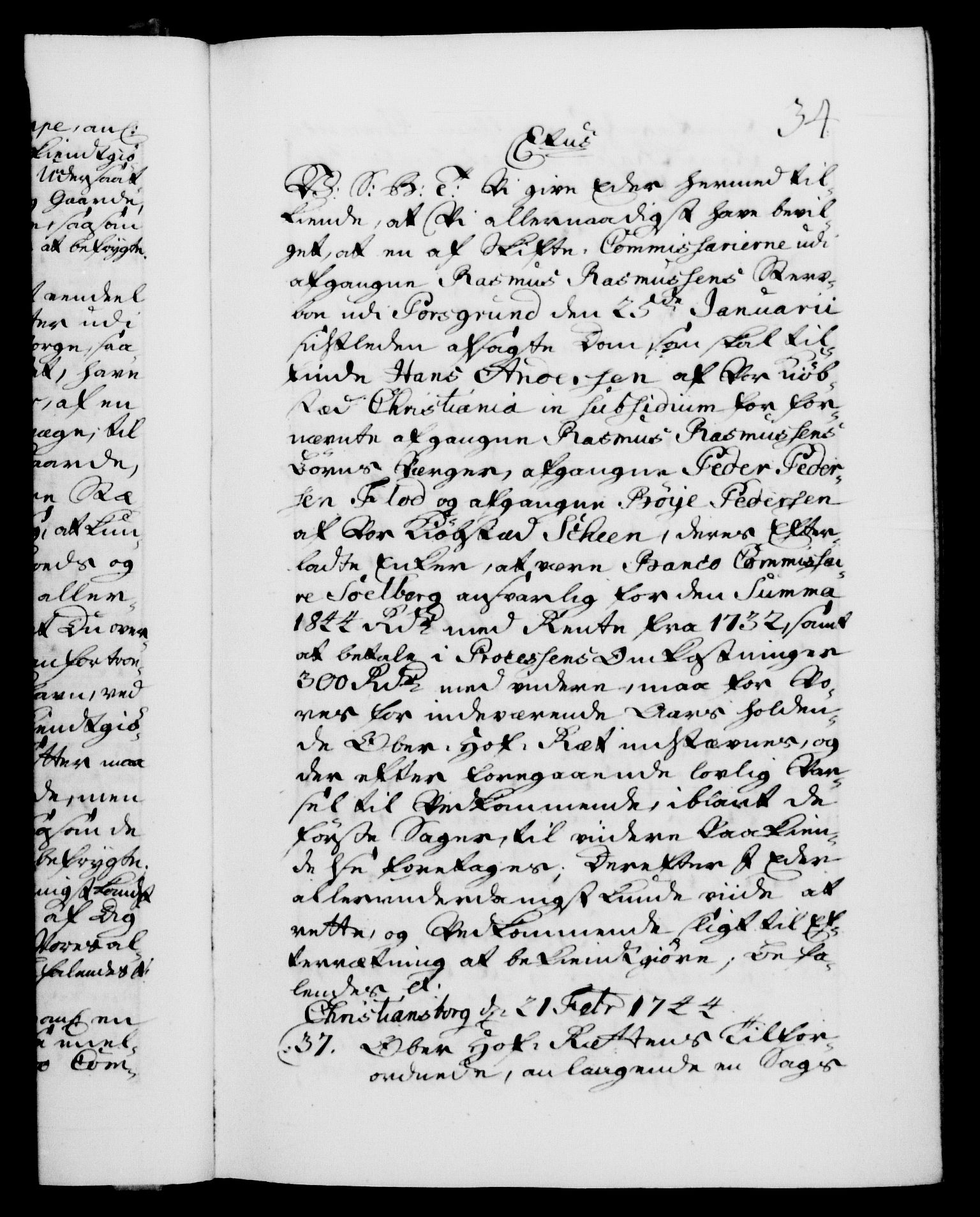 Danske Kanselli 1572-1799, AV/RA-EA-3023/F/Fc/Fca/Fcab/L0030: Norske tegnelser, 1744-1746, p. 34a