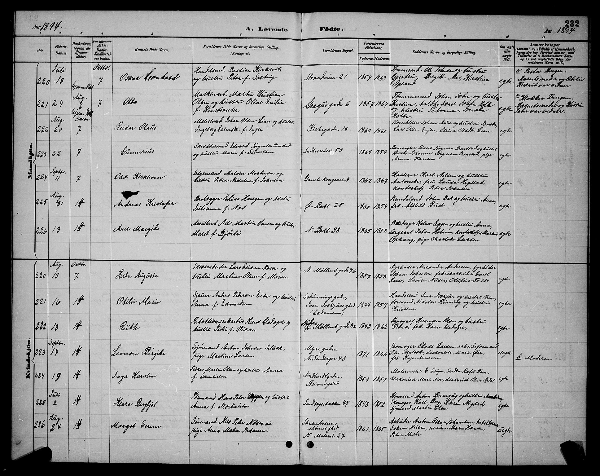 Ministerialprotokoller, klokkerbøker og fødselsregistre - Sør-Trøndelag, AV/SAT-A-1456/604/L0222: Parish register (copy) no. 604C05, 1886-1895, p. 232