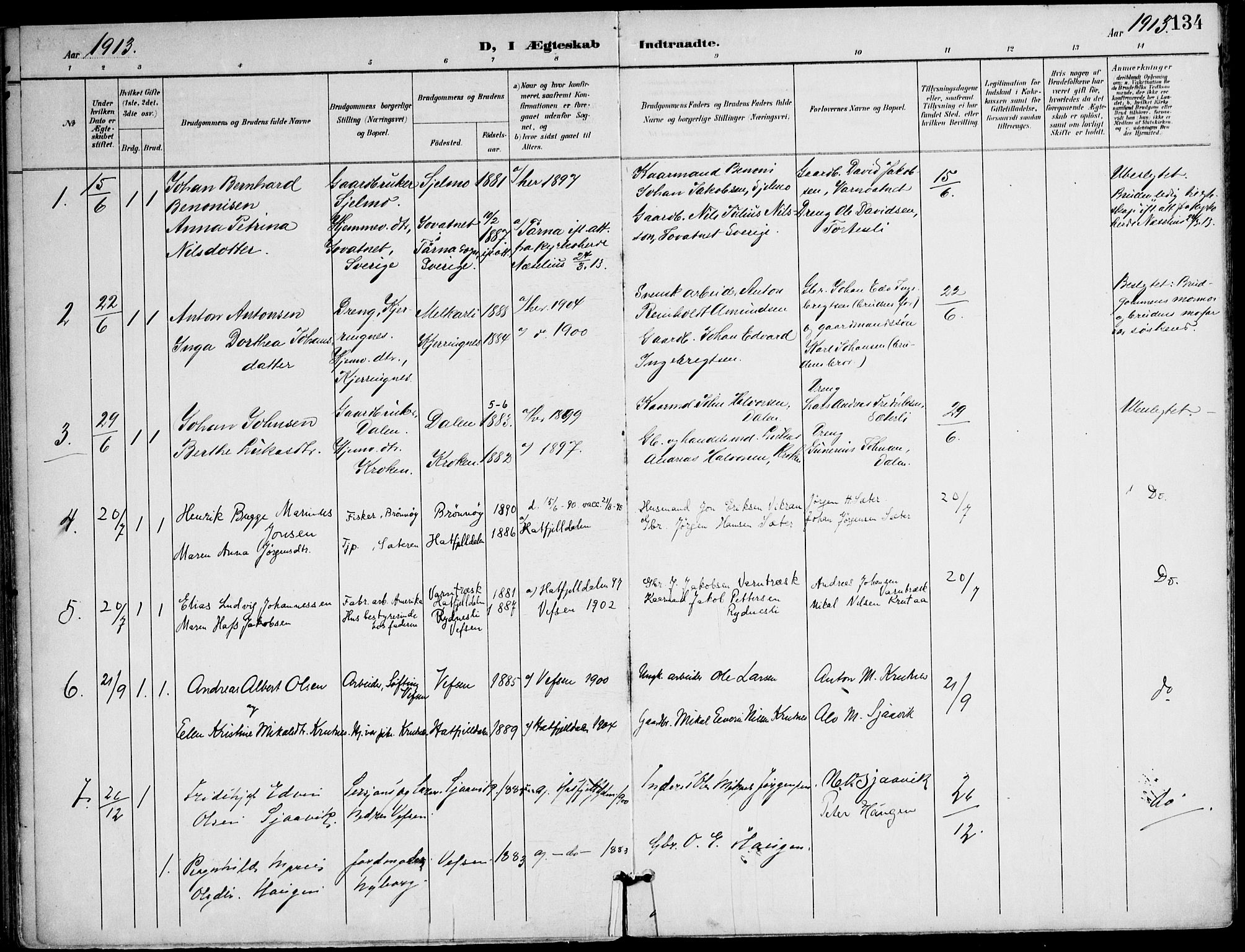 Ministerialprotokoller, klokkerbøker og fødselsregistre - Nordland, AV/SAT-A-1459/823/L0326: Parish register (official) no. 823A03, 1899-1919, p. 134