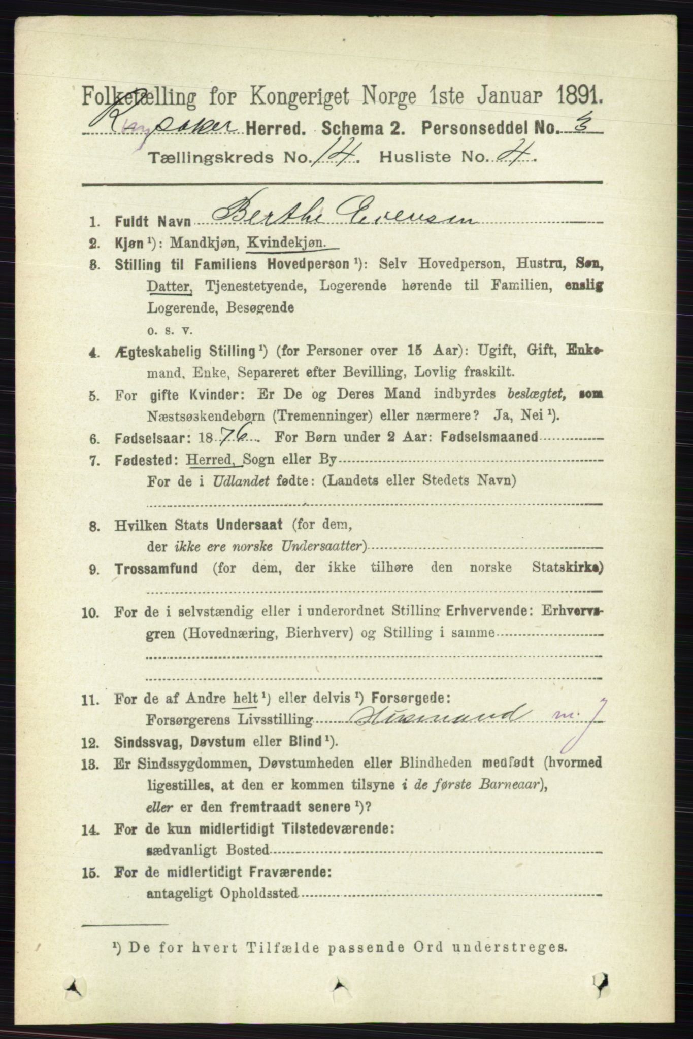 RA, 1891 census for 0412 Ringsaker, 1891, p. 7883