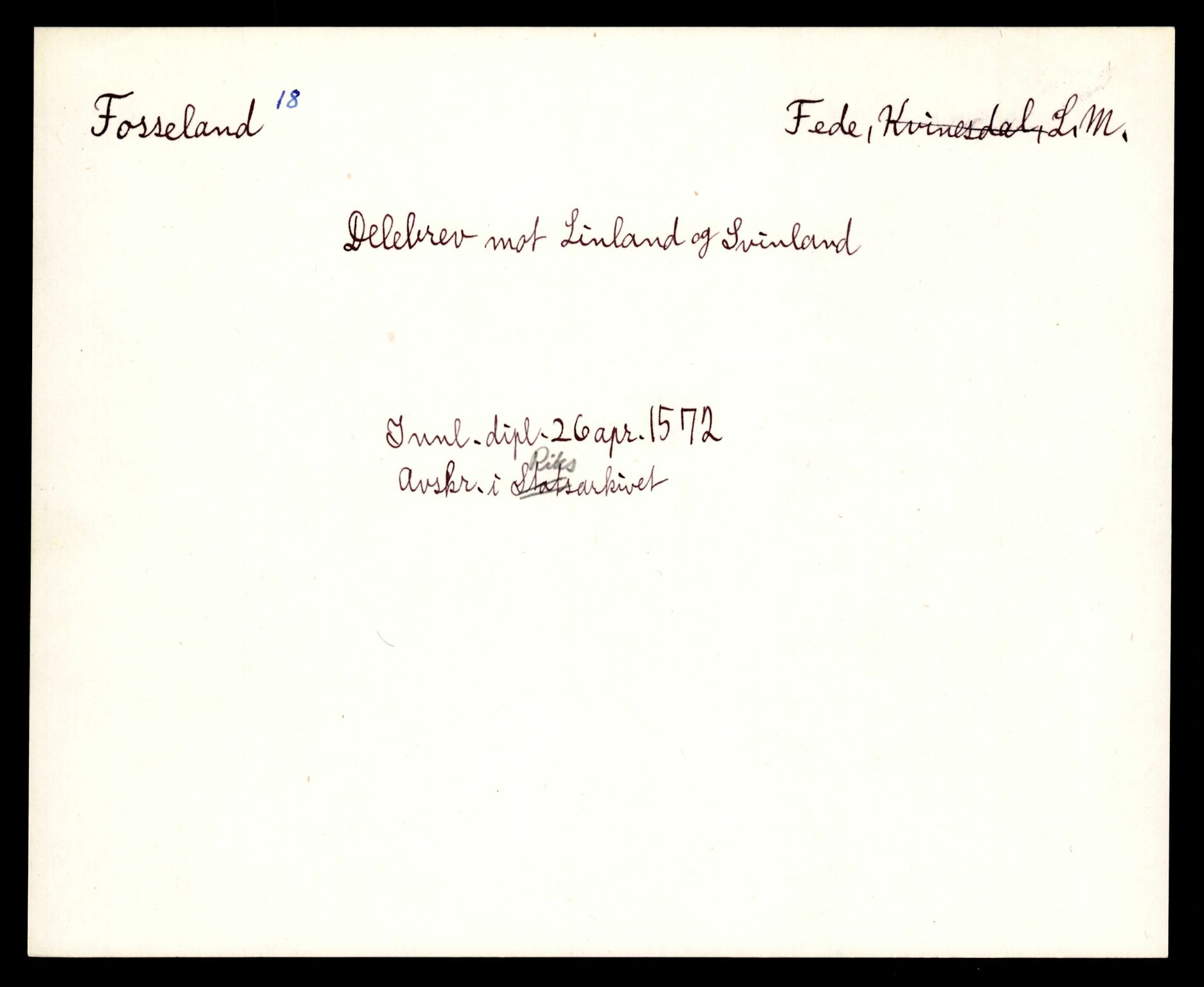 Riksarkivets diplomsamling, AV/RA-EA-5965/F35/F35e/L0026: Registreringssedler Vest-Agder 2, 1400-1700, p. 313