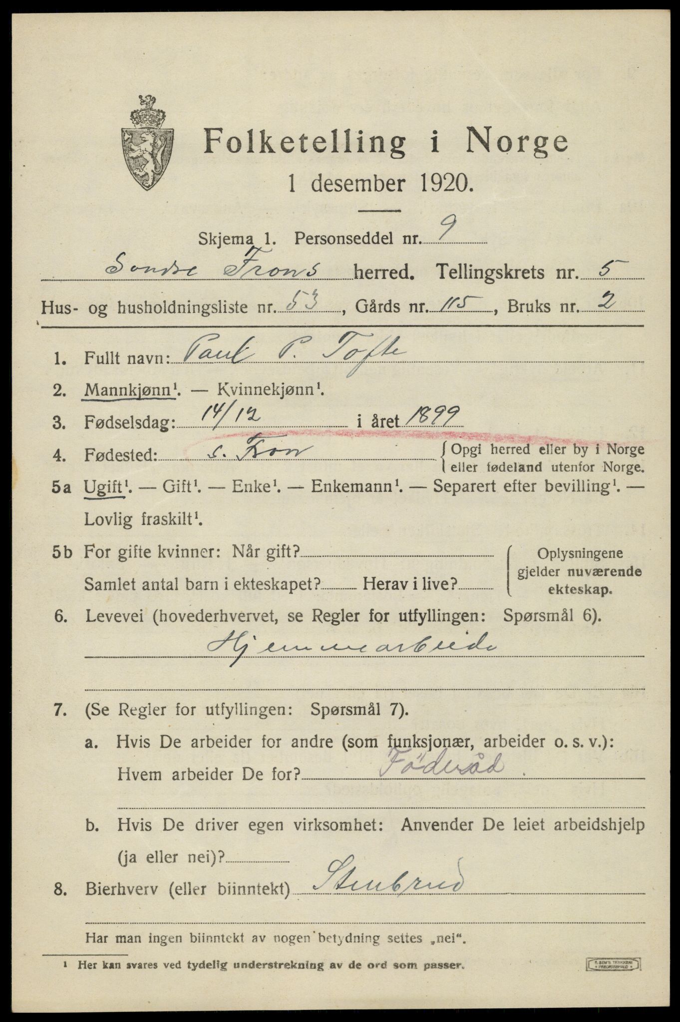 SAH, 1920 census for Sør-Fron, 1920, p. 6019