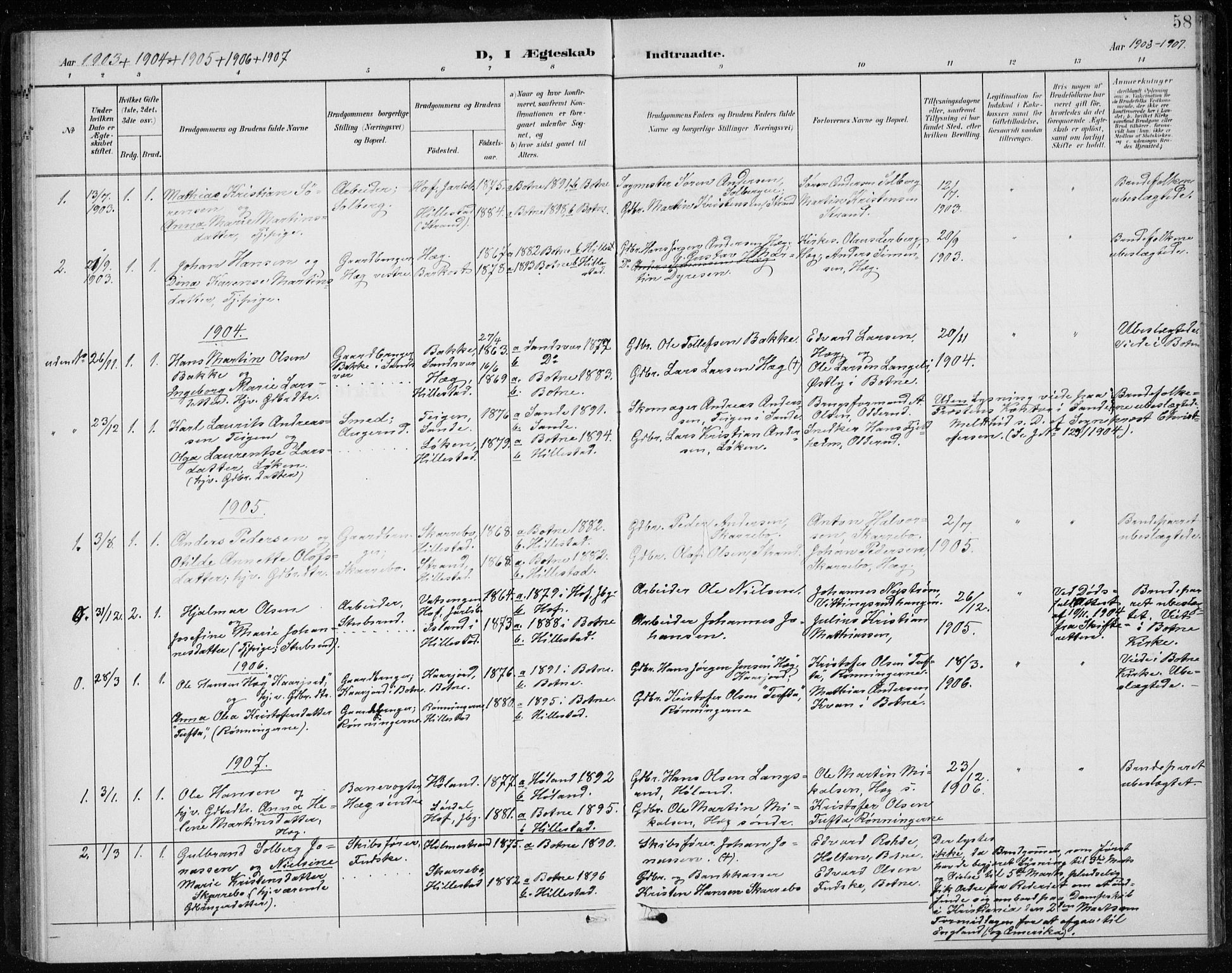 Botne kirkebøker, SAKO/A-340/F/Fb/L0002: Parish register (official) no. II 2, 1902-1915, p. 58