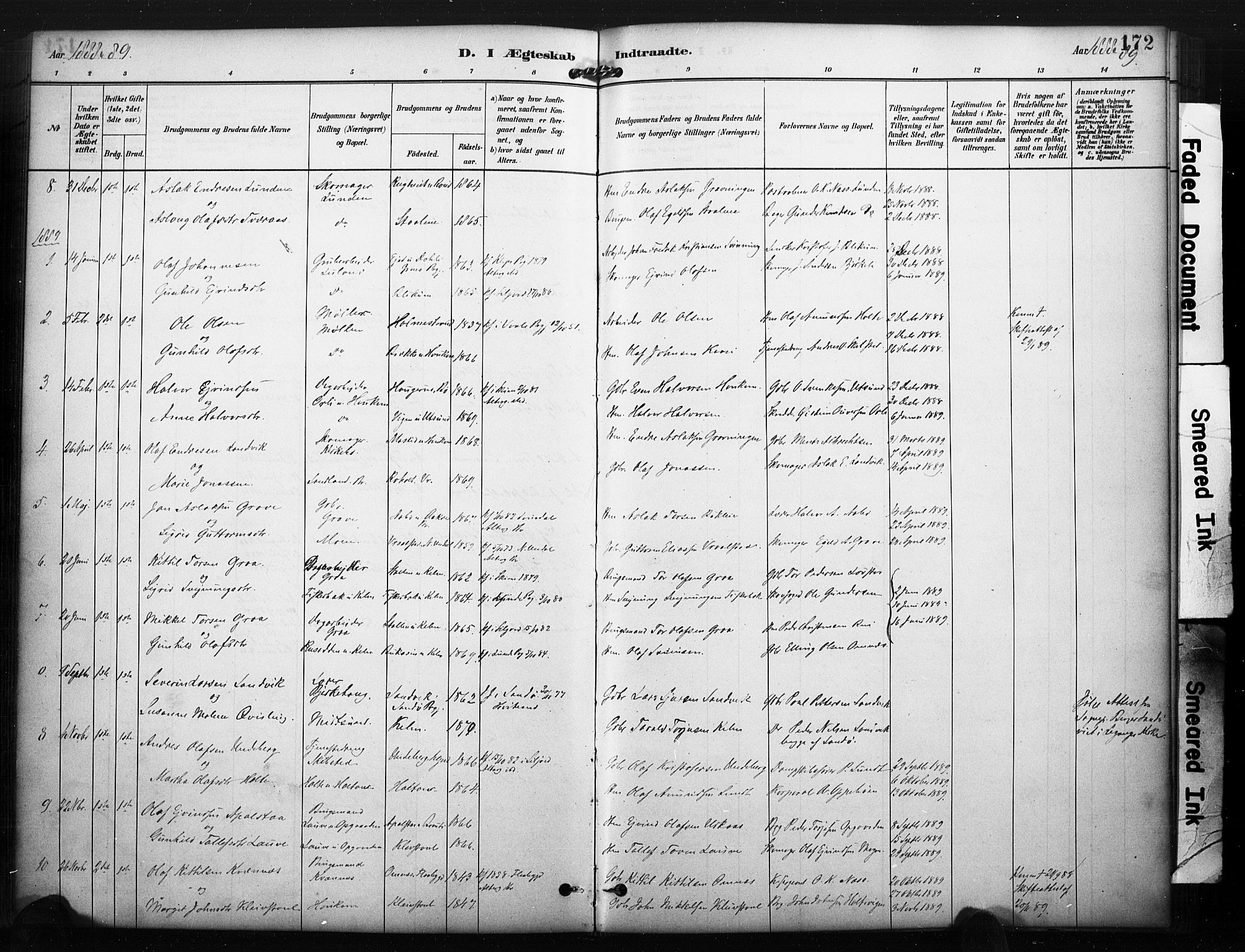 Kviteseid kirkebøker, SAKO/A-276/F/Fa/L0008: Parish register (official) no. I 8, 1882-1903, p. 172