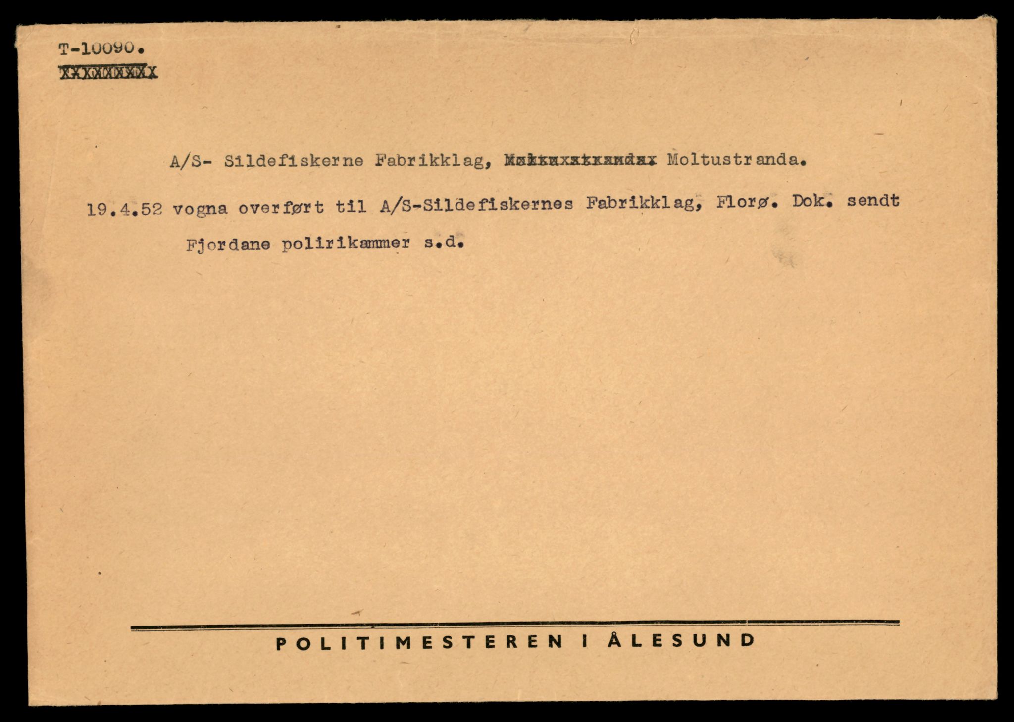 Møre og Romsdal vegkontor - Ålesund trafikkstasjon, AV/SAT-A-4099/F/Fe/L0017: Registreringskort for kjøretøy T 1985 - T 10090, 1927-1998, p. 3313