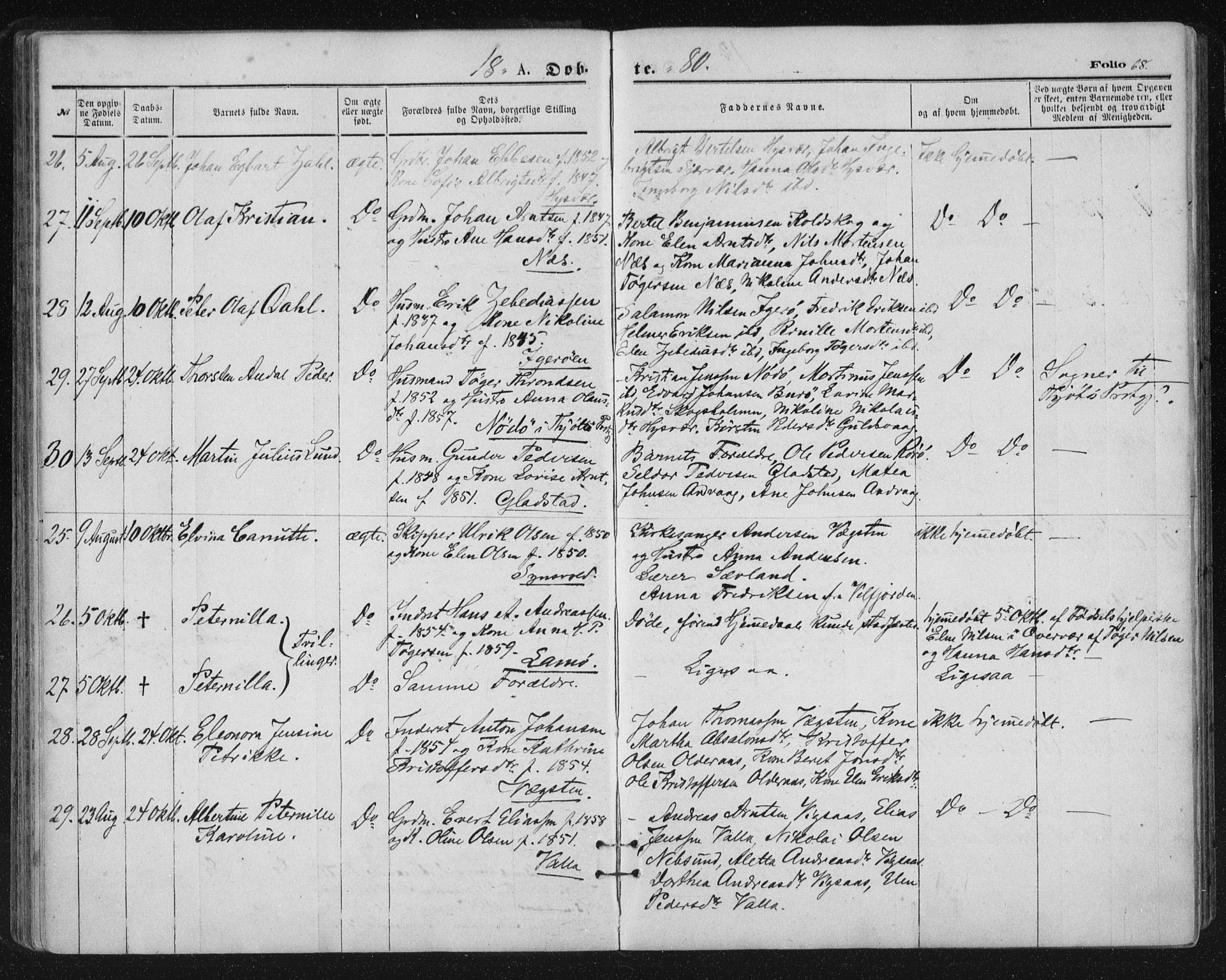 Ministerialprotokoller, klokkerbøker og fødselsregistre - Nordland, SAT/A-1459/816/L0241: Parish register (official) no. 816A07, 1870-1885, p. 68
