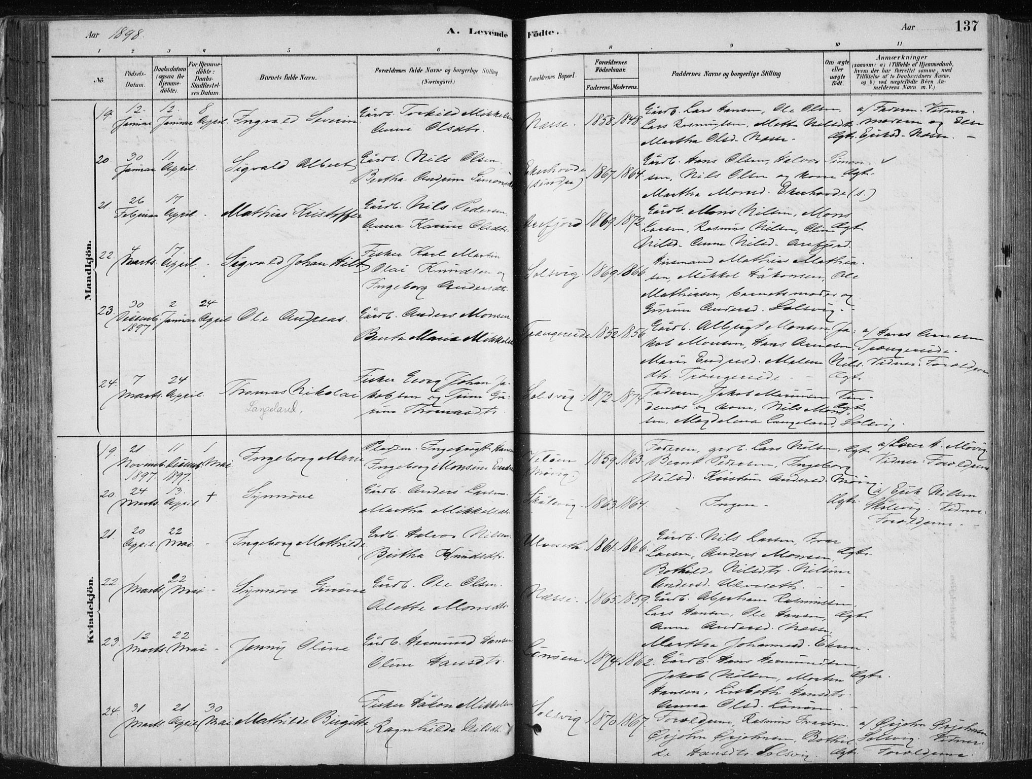 Fjell sokneprestembete, SAB/A-75301/H/Haa: Parish register (official) no. A  8, 1878-1898, p. 137