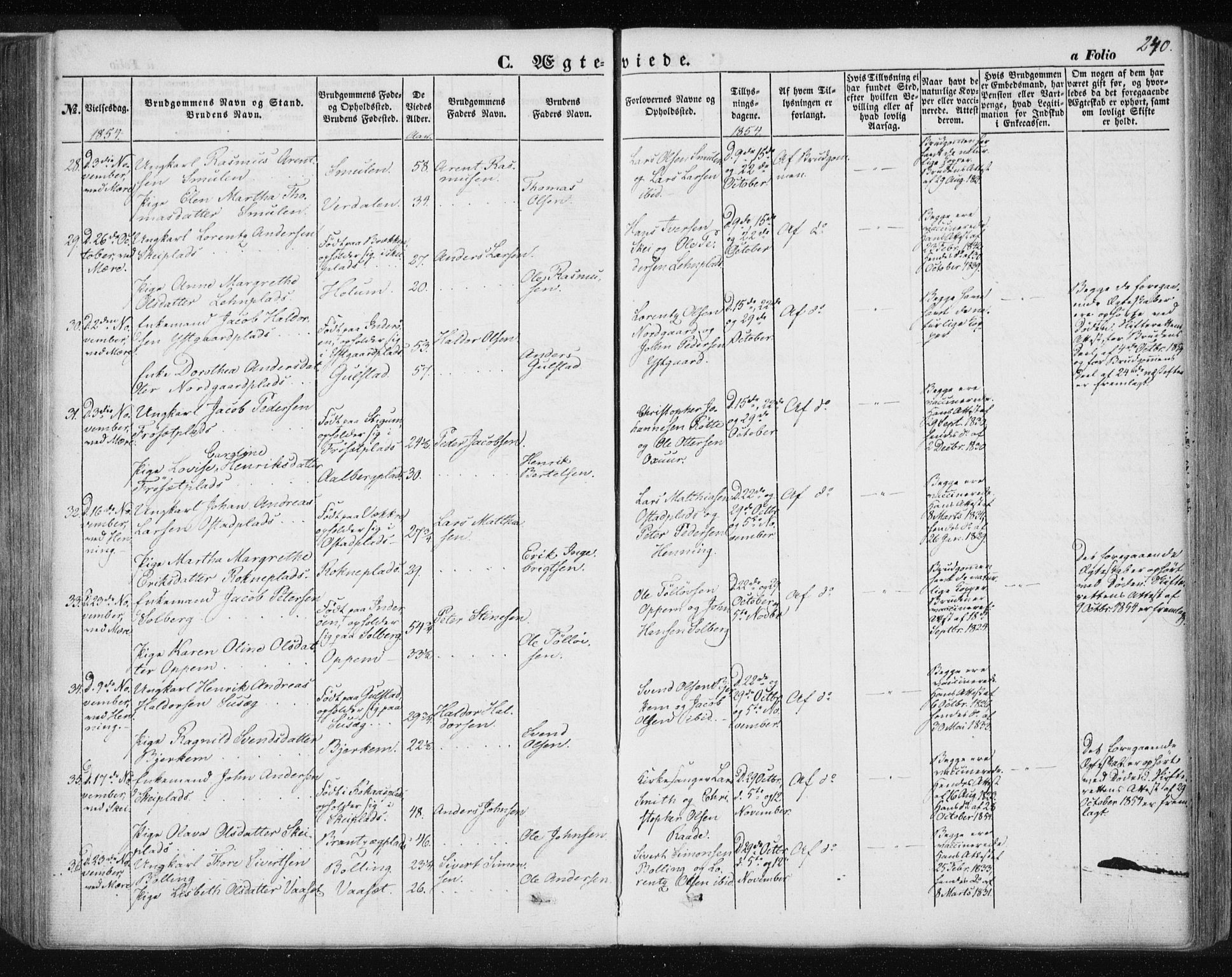 Ministerialprotokoller, klokkerbøker og fødselsregistre - Nord-Trøndelag, AV/SAT-A-1458/735/L0342: Parish register (official) no. 735A07 /1, 1849-1862, p. 240