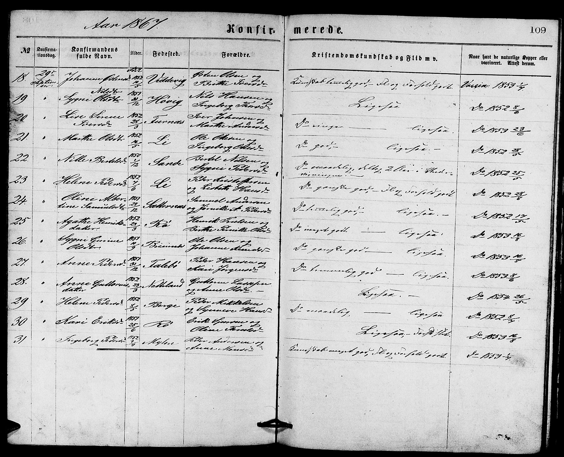 Gulen sokneprestembete, AV/SAB-A-80201/H/Hab/Habb/L0002: Parish register (copy) no. B 2, 1867-1883, p. 109