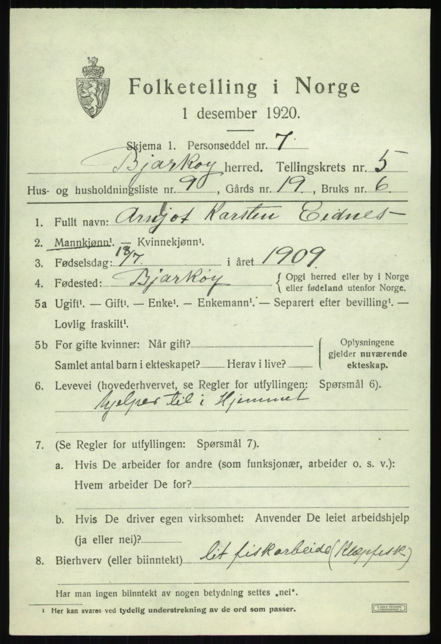 SATØ, 1920 census for Bjarkøy, 1920, p. 2395