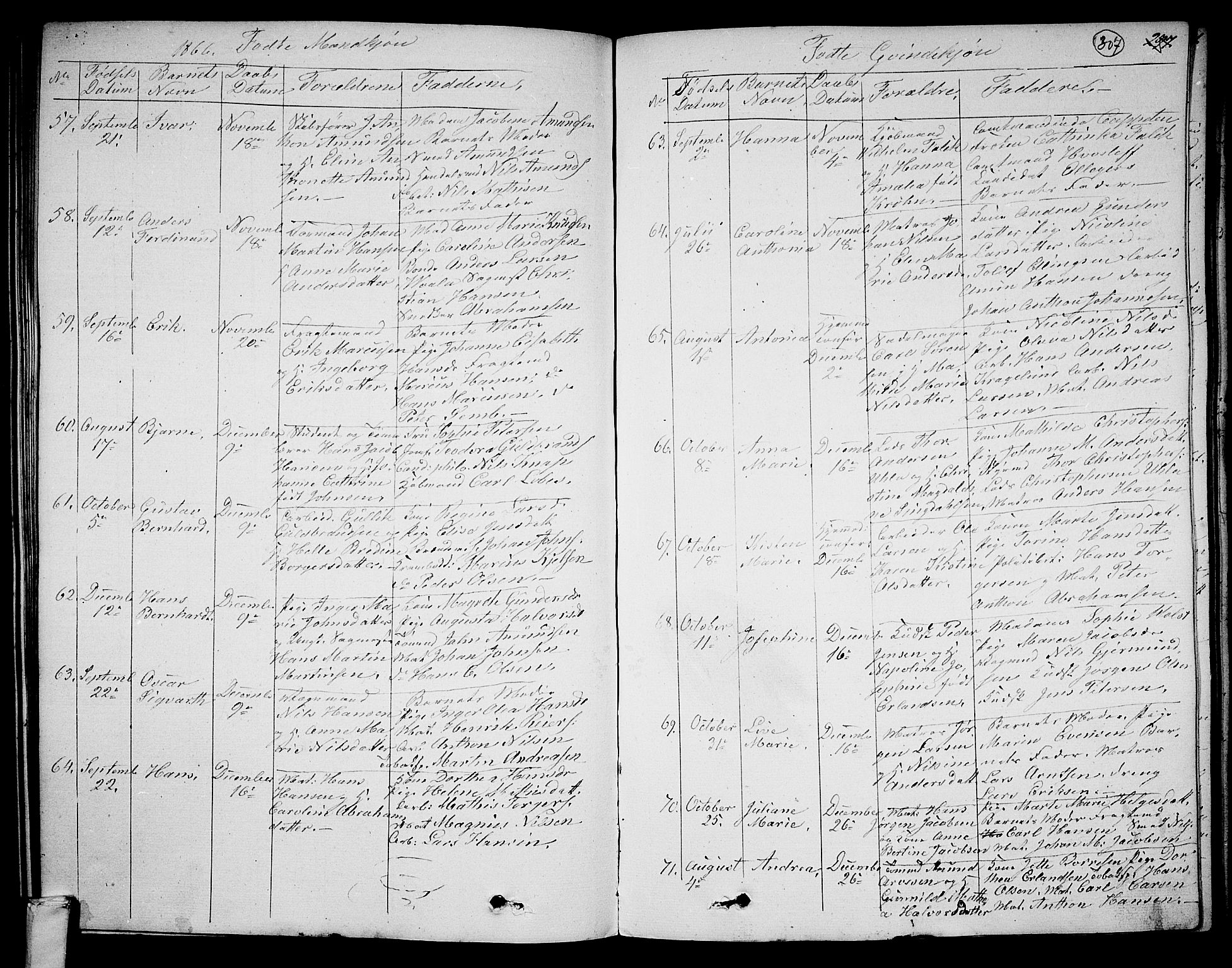 Larvik kirkebøker, AV/SAKO-A-352/G/Ga/L0003a: Parish register (copy) no. I 3A, 1830-1870, p. 307