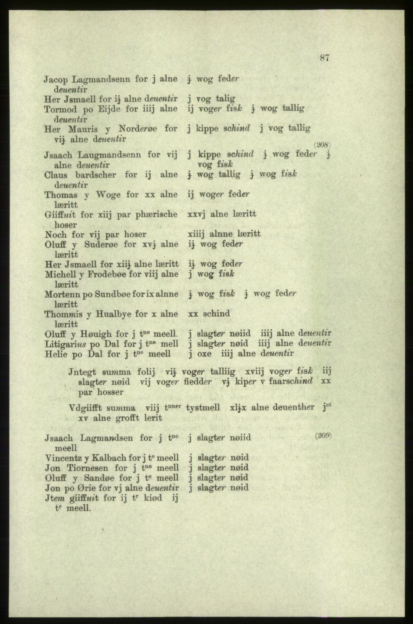 Publikasjoner utgitt av Arkivverket, PUBL/PUBL-001/C/0005: Bind 5: Rekneskap for Bergenhus len 1566-1567: B. Utgift C. Dei nordlandske lena og Finnmark D. Ekstrakt, 1566-1567, p. 87