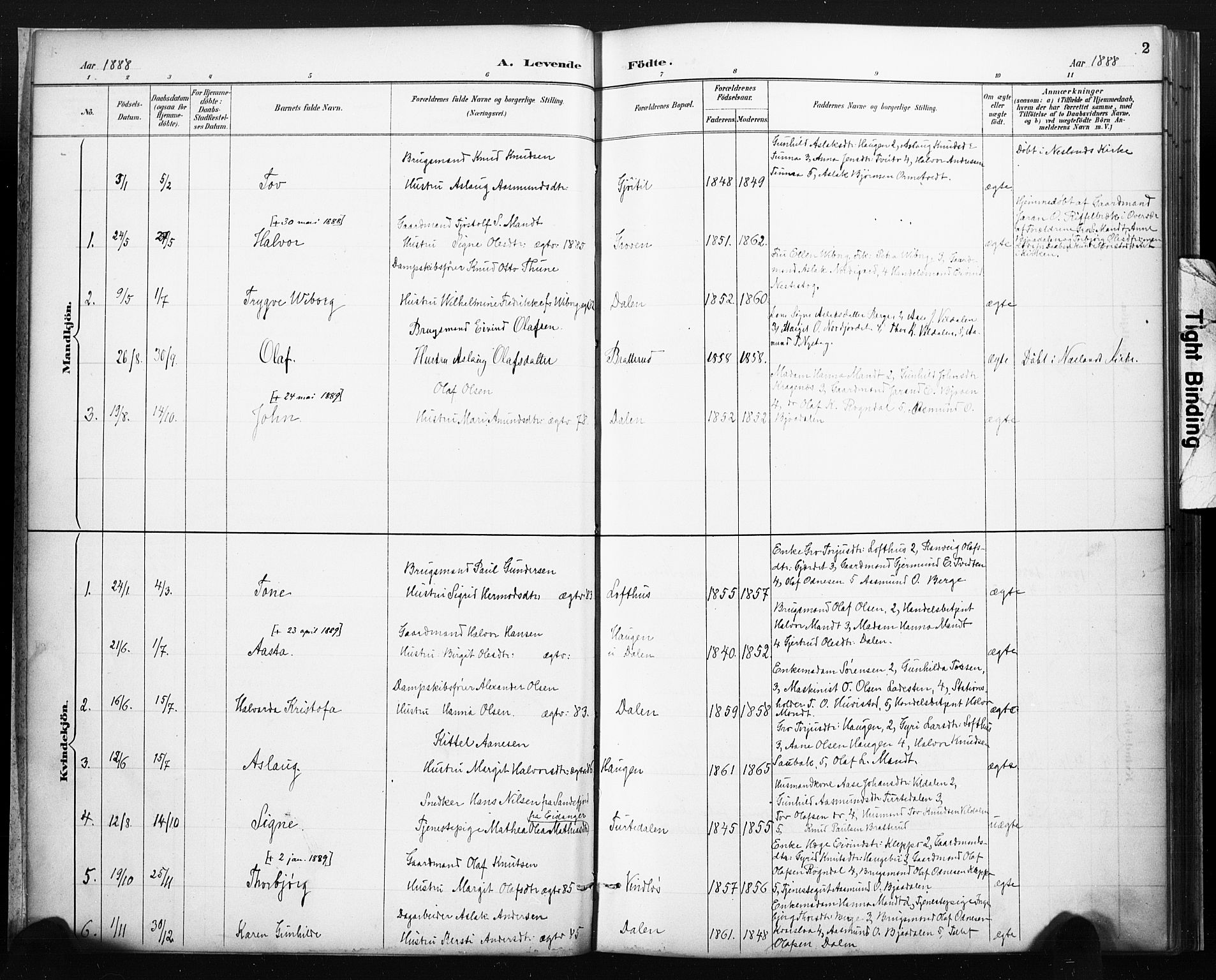 Lårdal kirkebøker, SAKO/A-284/F/Fb/L0002: Parish register (official) no. II 2, 1887-1918, p. 2