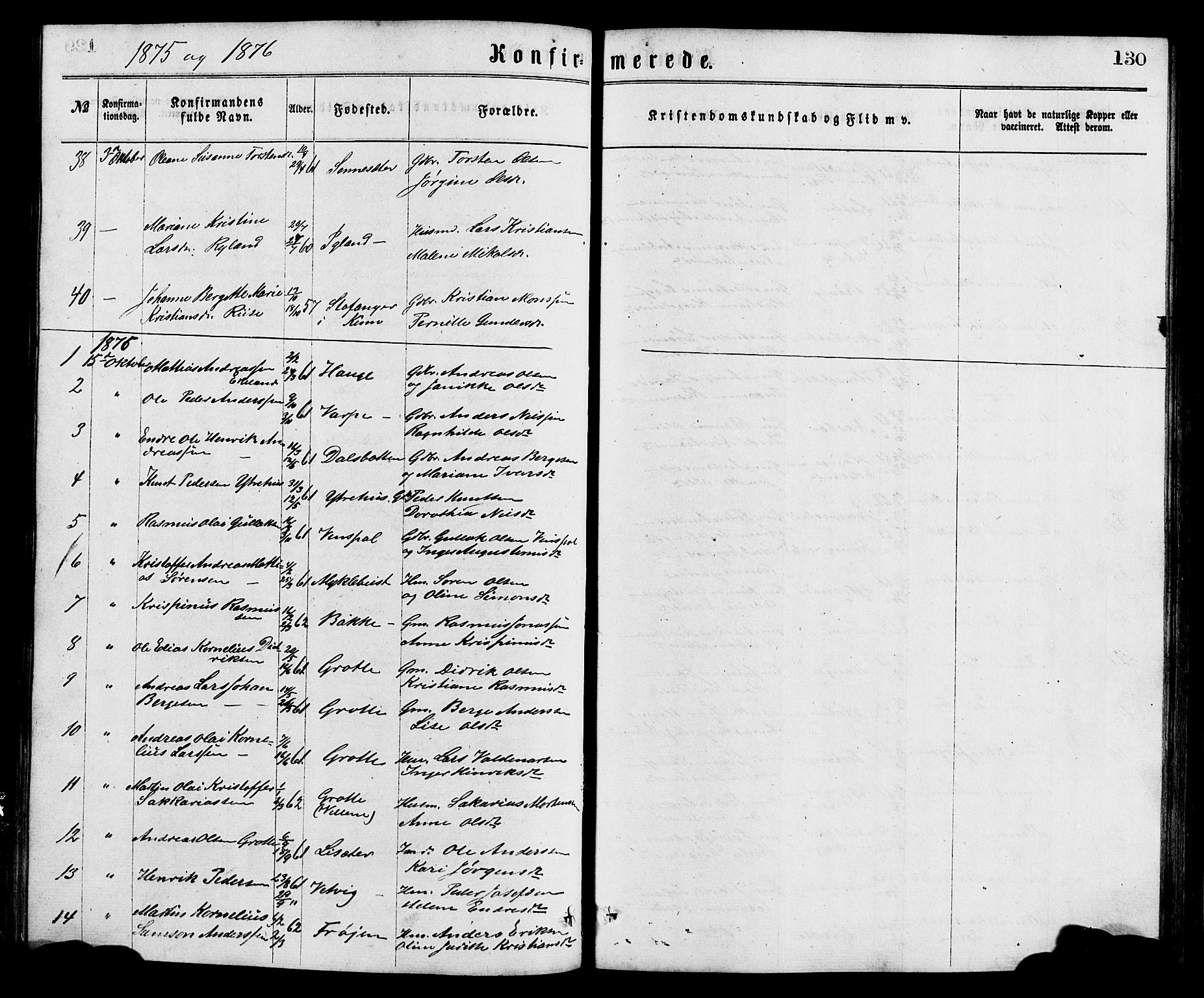 Bremanger sokneprestembete, SAB/A-82201/H/Hab/Haba/L0002: Parish register (copy) no. A 2, 1866-1889, p. 130