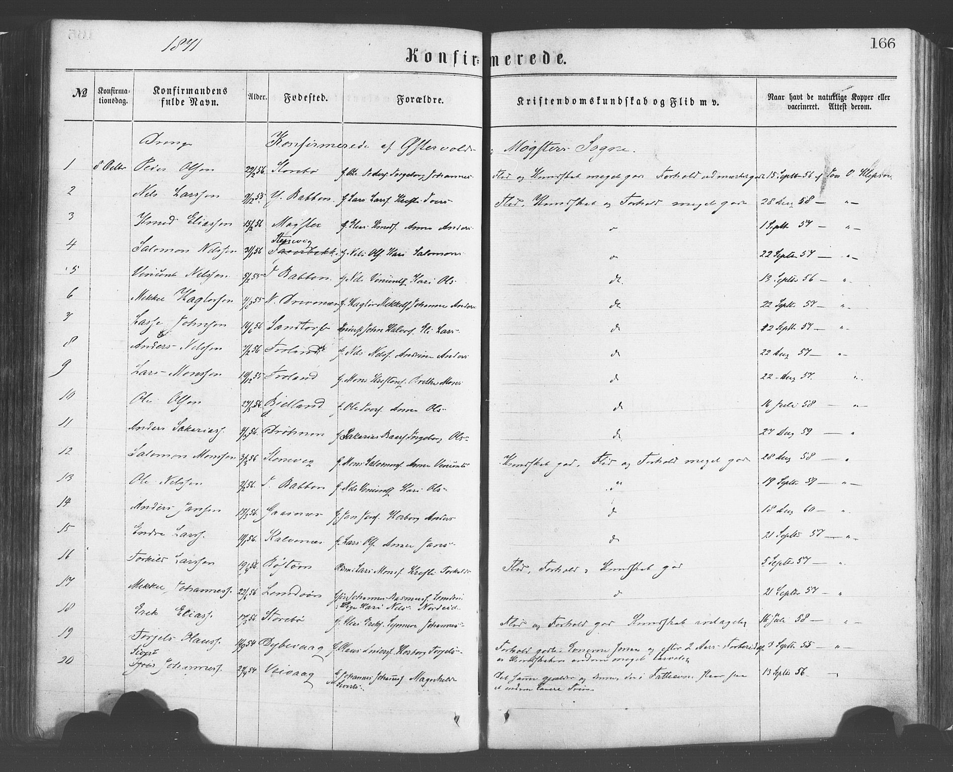 Sund sokneprestembete, AV/SAB-A-99930: Parish register (official) no. A 15, 1867-1881, p. 166