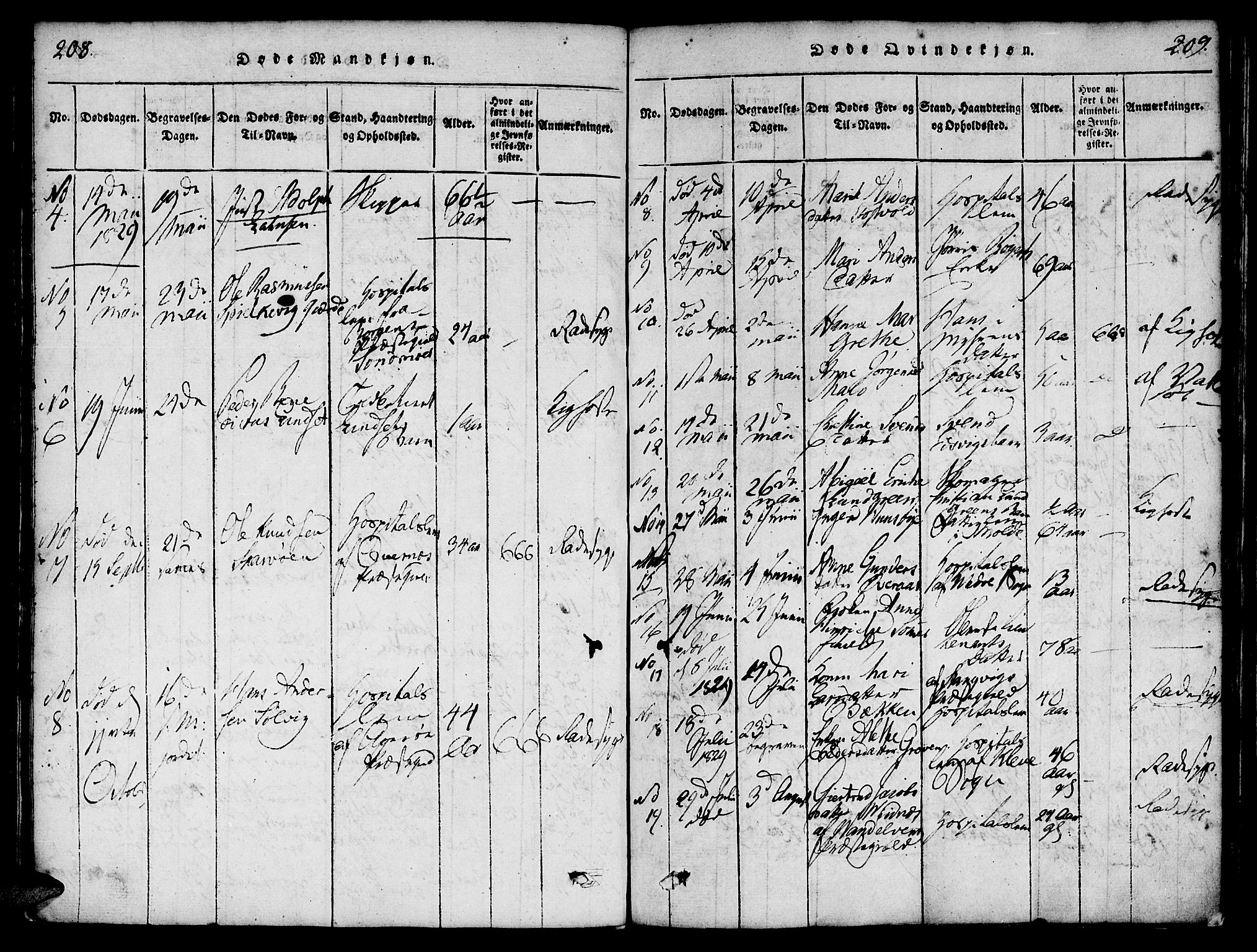 Ministerialprotokoller, klokkerbøker og fødselsregistre - Møre og Romsdal, SAT/A-1454/558/L0688: Parish register (official) no. 558A02, 1818-1843, p. 208-209
