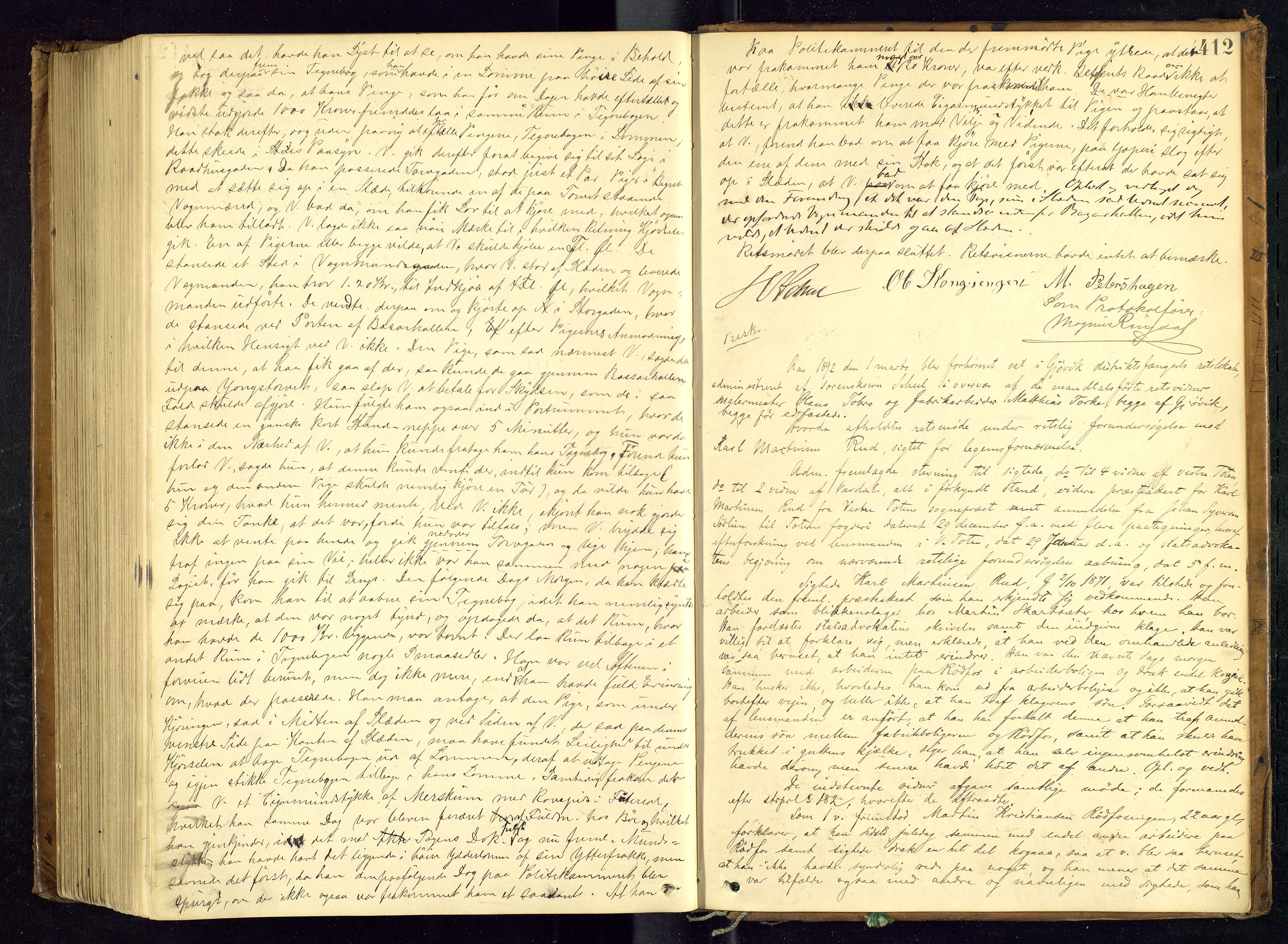 Toten tingrett, AV/SAH-TING-006/G/Gc/Gca/L0020: Ekstrarettsprotokoll - Østre og Vestre Toten, 1883-1892, p. 411b-412a