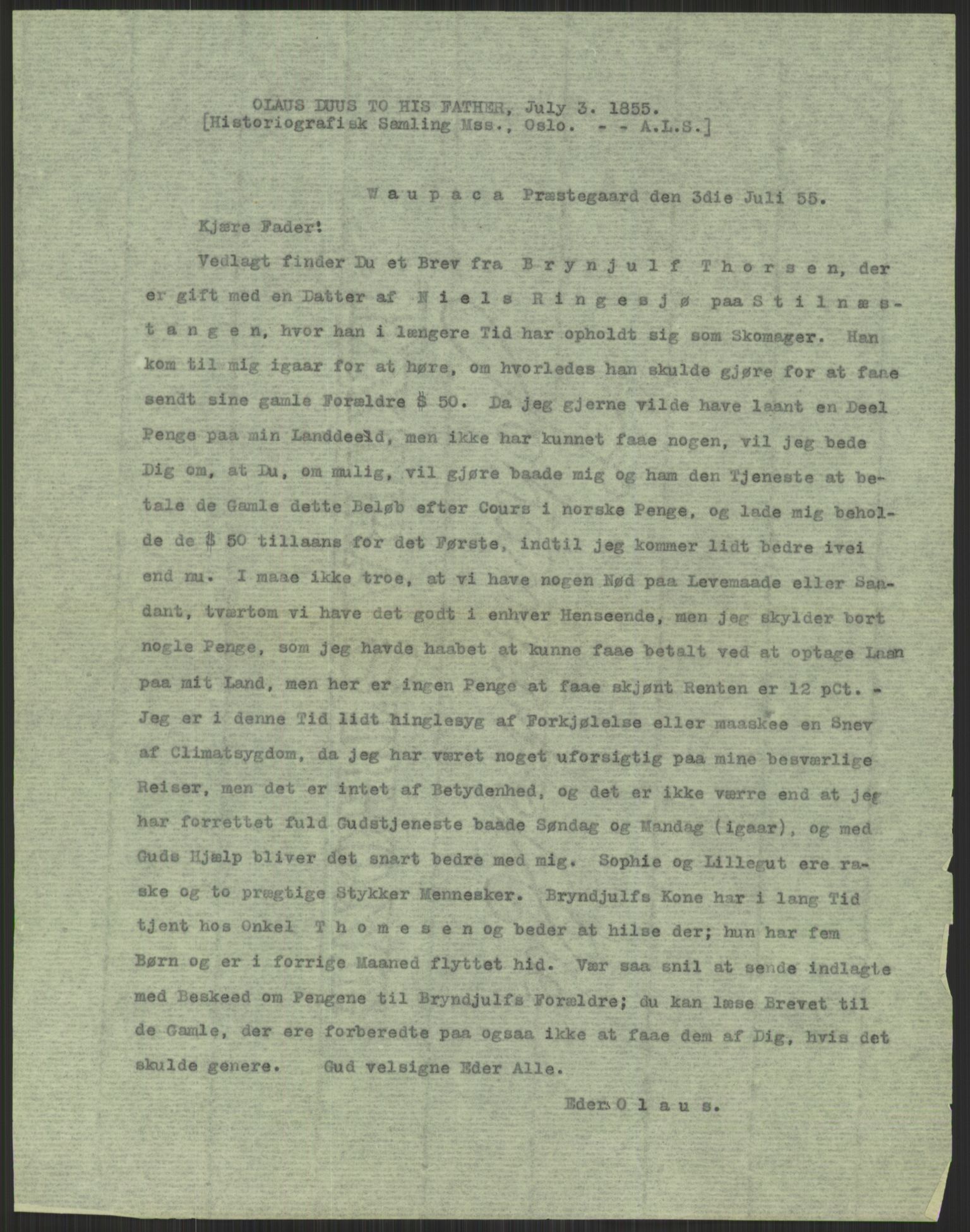 Samlinger til kildeutgivelse, Amerikabrevene, AV/RA-EA-4057/F/L0022: Innlån fra Vestfold. Innlån fra Telemark: Bratås - Duus, 1838-1914, p. 167