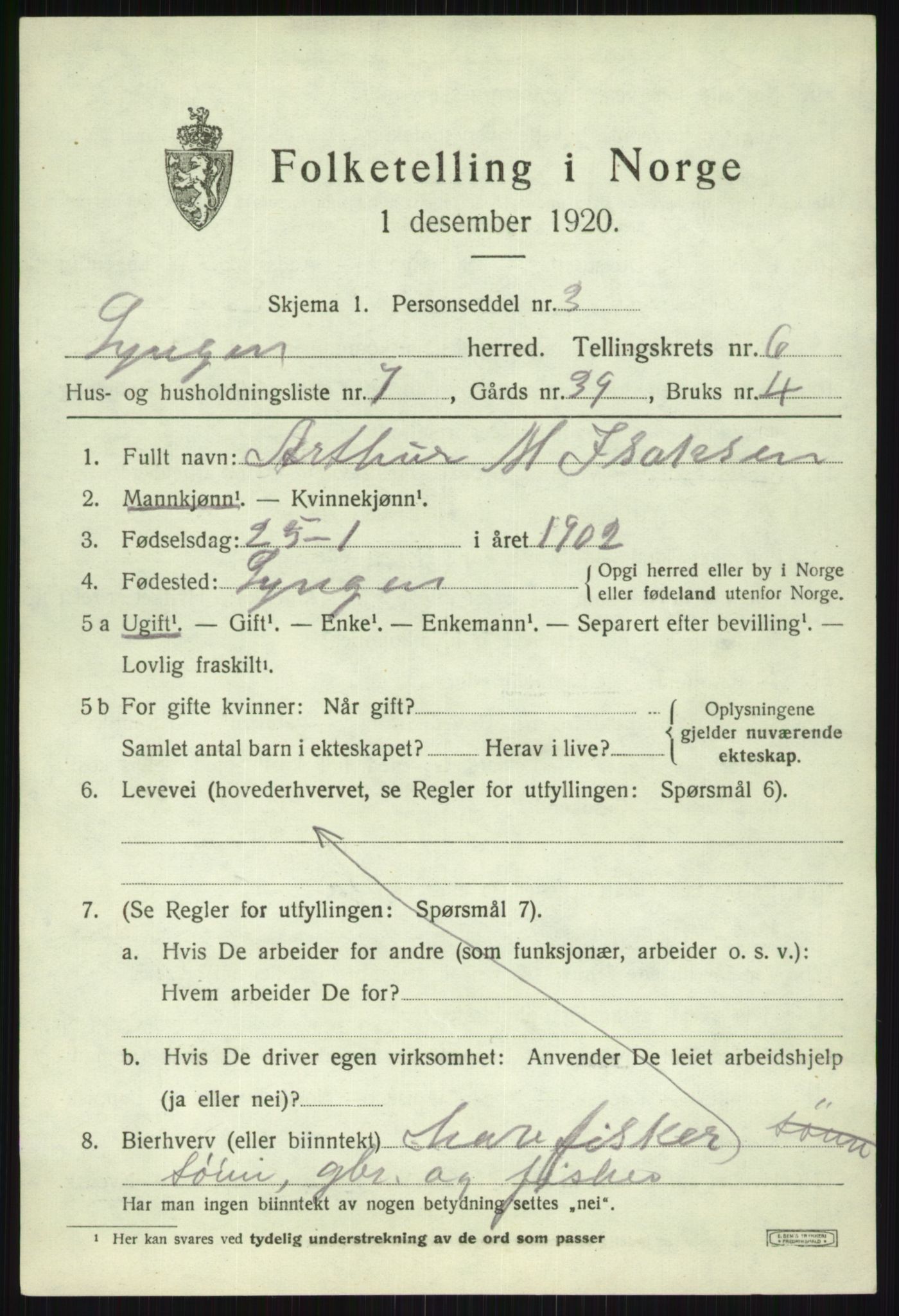 SATØ, 1920 census for Lyngen, 1920, p. 6662