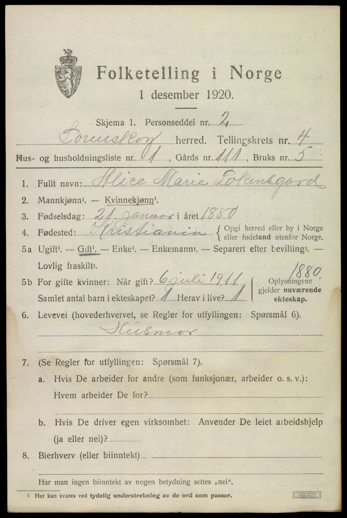 SAO, 1920 census for Lørenskog, 1920, p. 3443