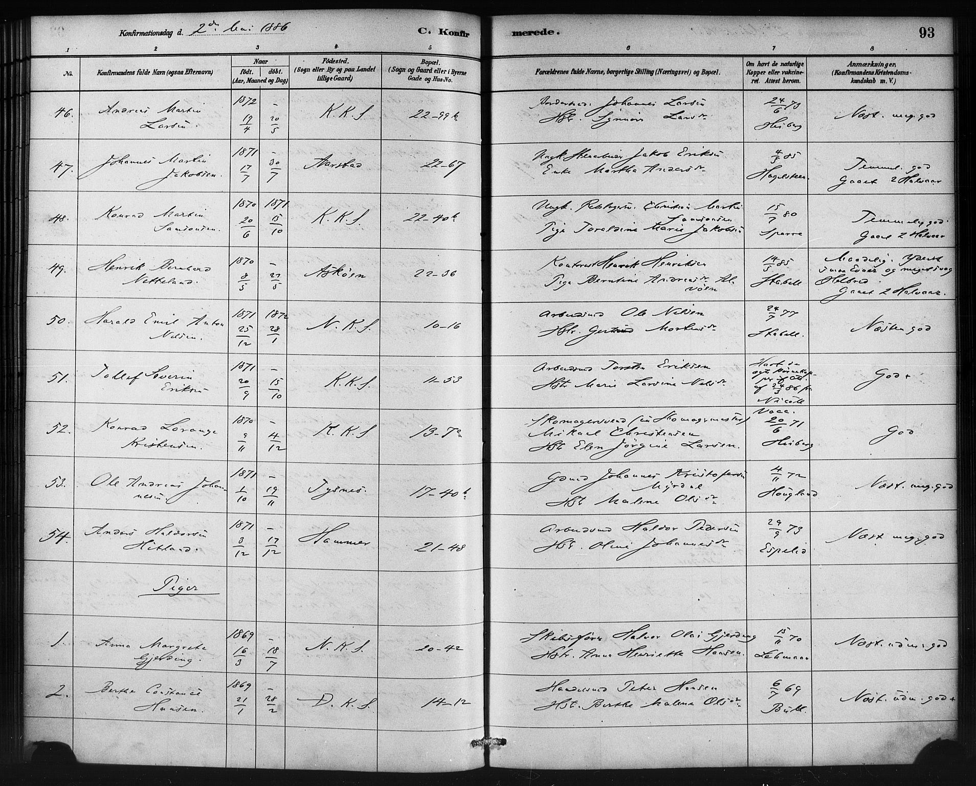 Korskirken sokneprestembete, AV/SAB-A-76101/H/Haa/L0029: Parish register (official) no. C 5, 1880-1892, p. 93