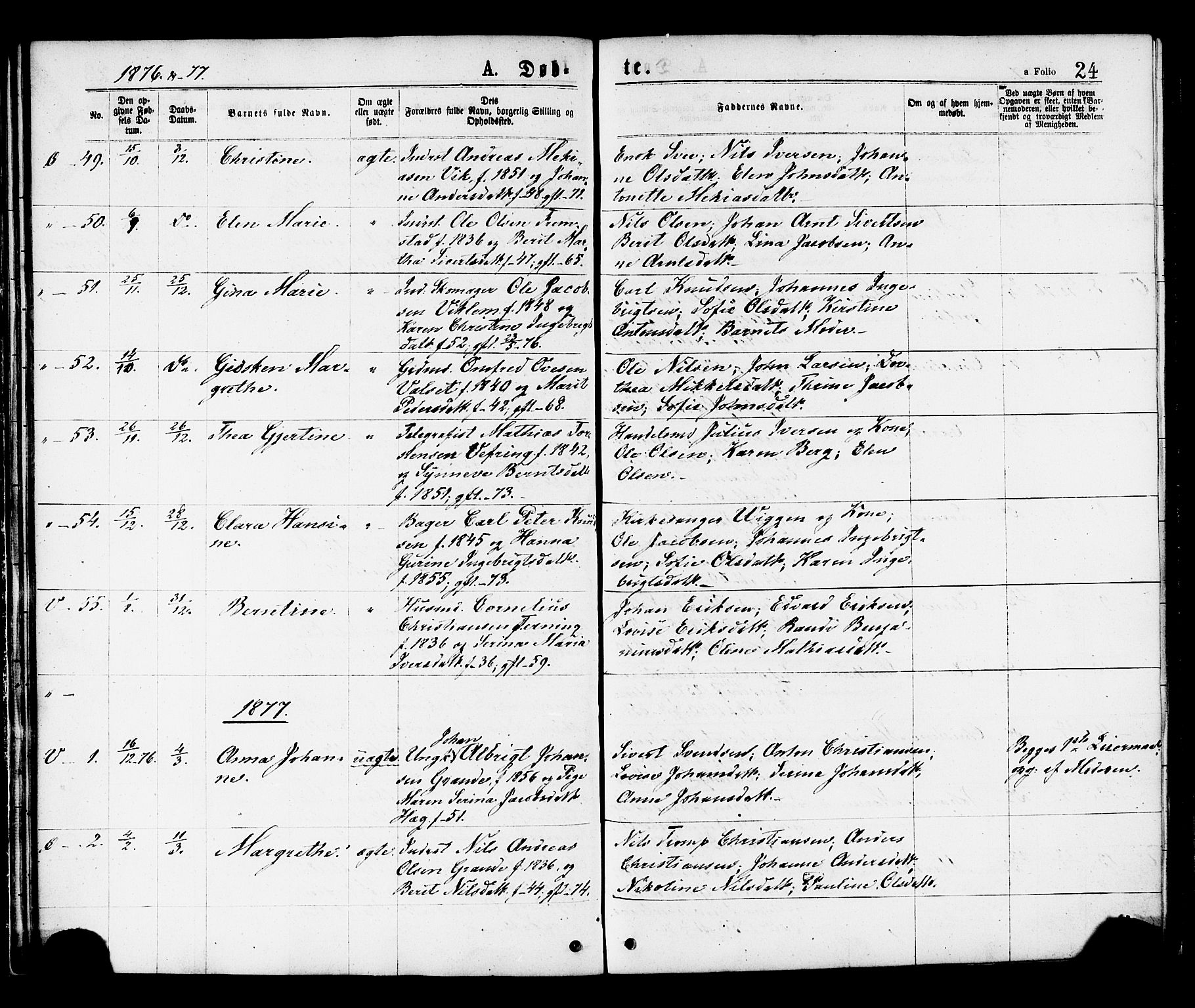Ministerialprotokoller, klokkerbøker og fødselsregistre - Sør-Trøndelag, SAT/A-1456/659/L0738: Parish register (official) no. 659A08, 1876-1878, p. 24