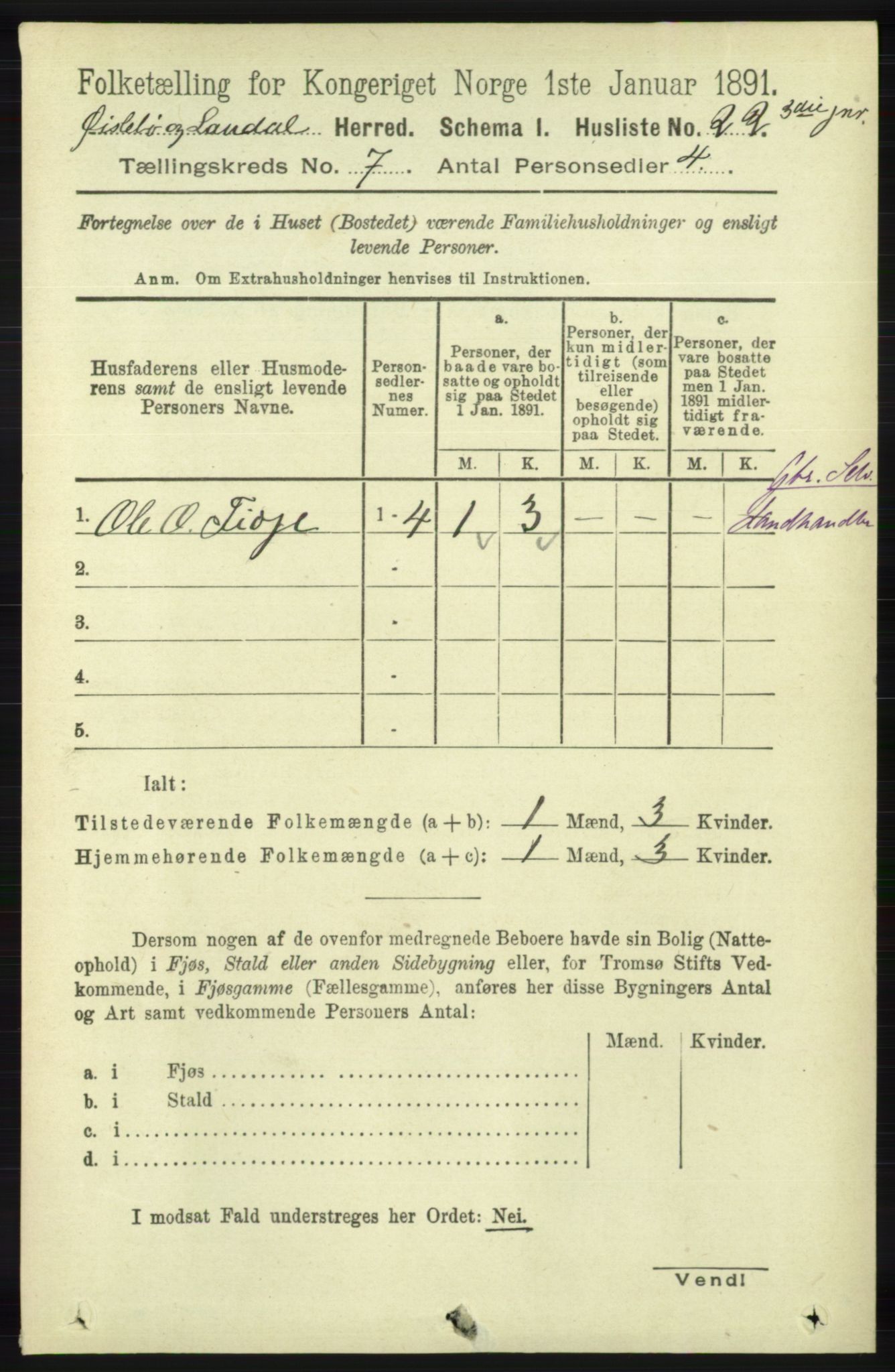 RA, 1891 census for 1021 Øyslebø og Laudal, 1891, p. 1925