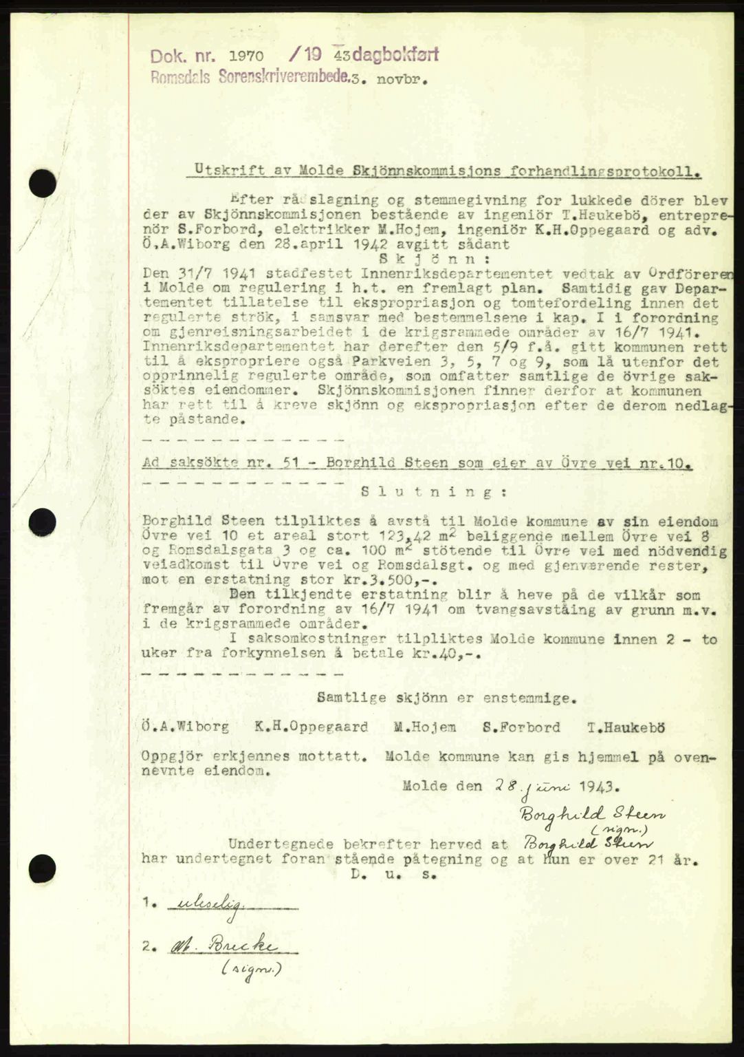 Romsdal sorenskriveri, SAT/A-4149/1/2/2C: Mortgage book no. A15, 1943-1944, Diary no: : 1970/1943