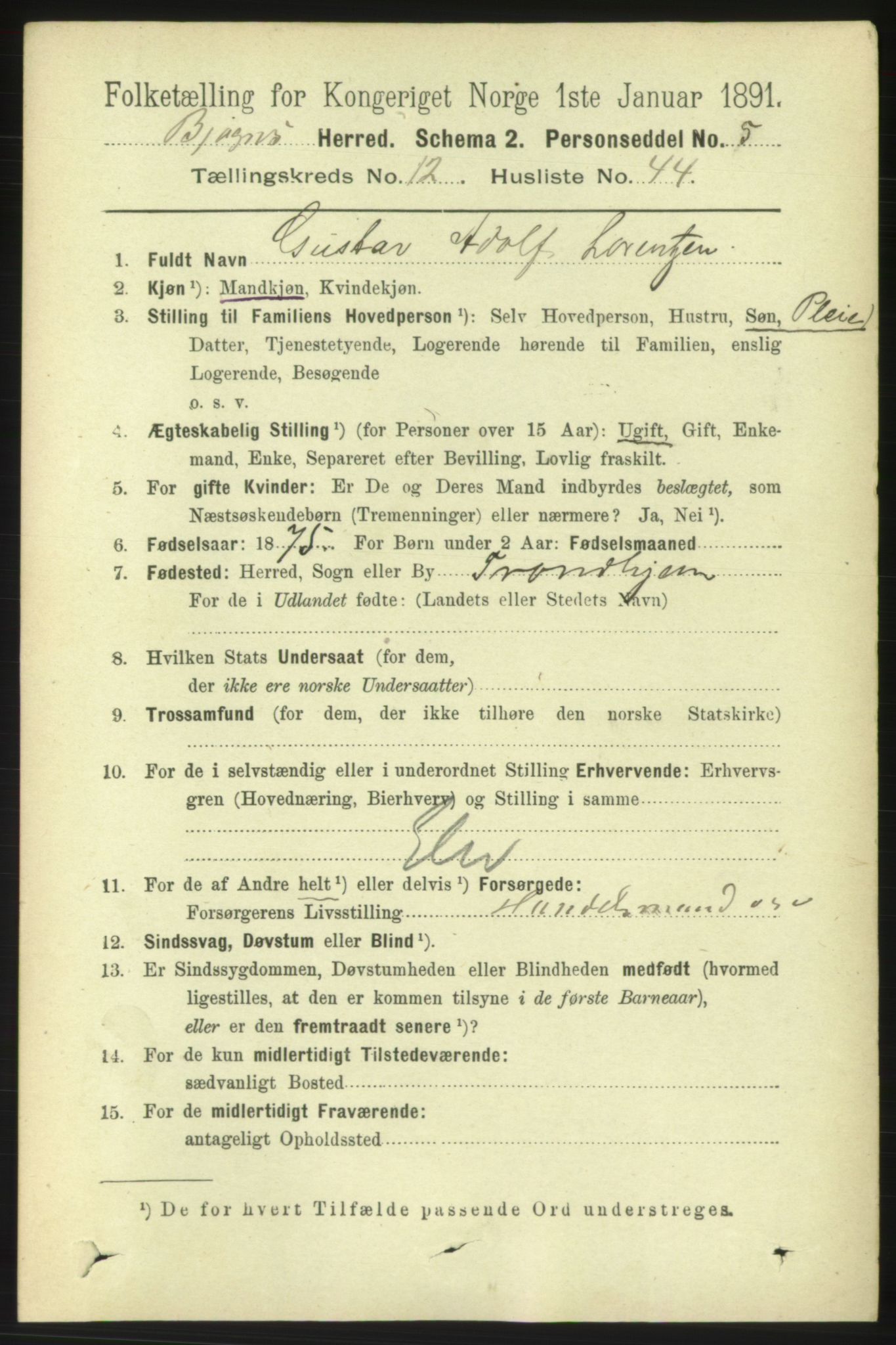 RA, 1891 census for 1627 Bjugn, 1891, p. 3726